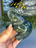Moss Agate Elephant Carving #2