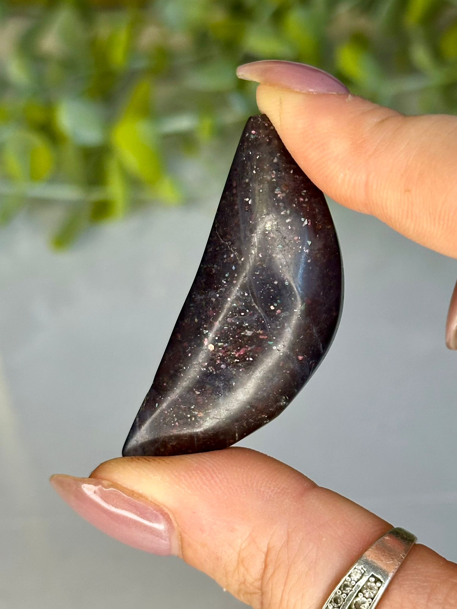 Bloodshot Iolite Crescent Moon