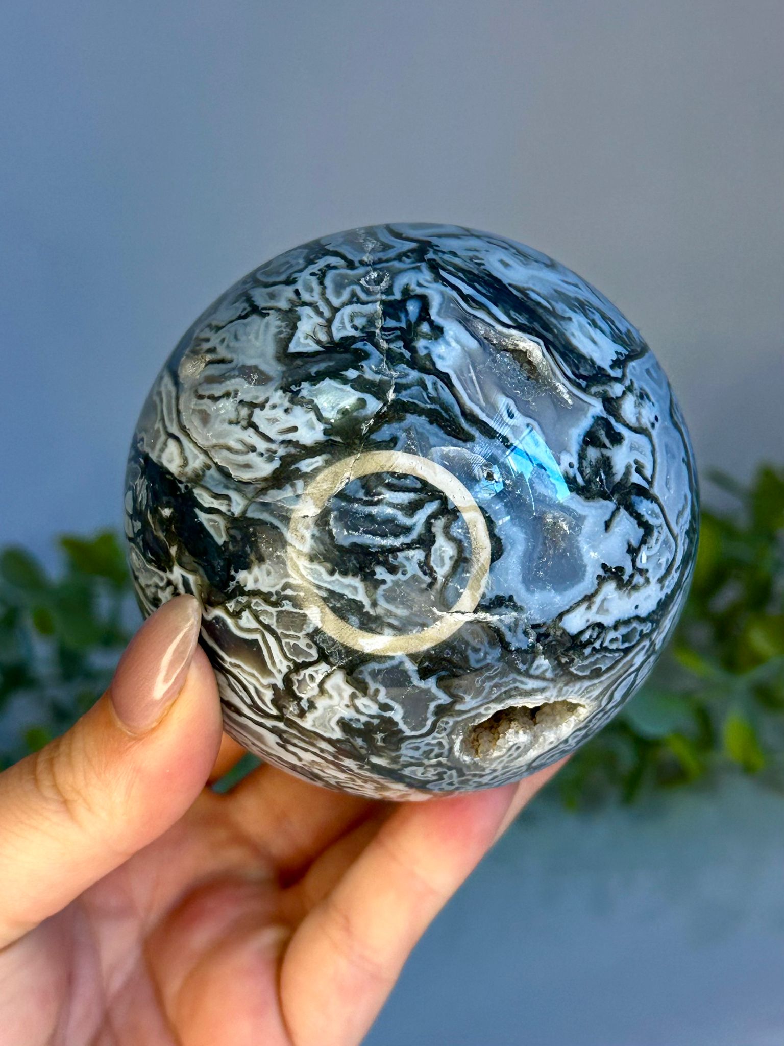 Large Druzy Blue & Grey Moss Agate Sphere