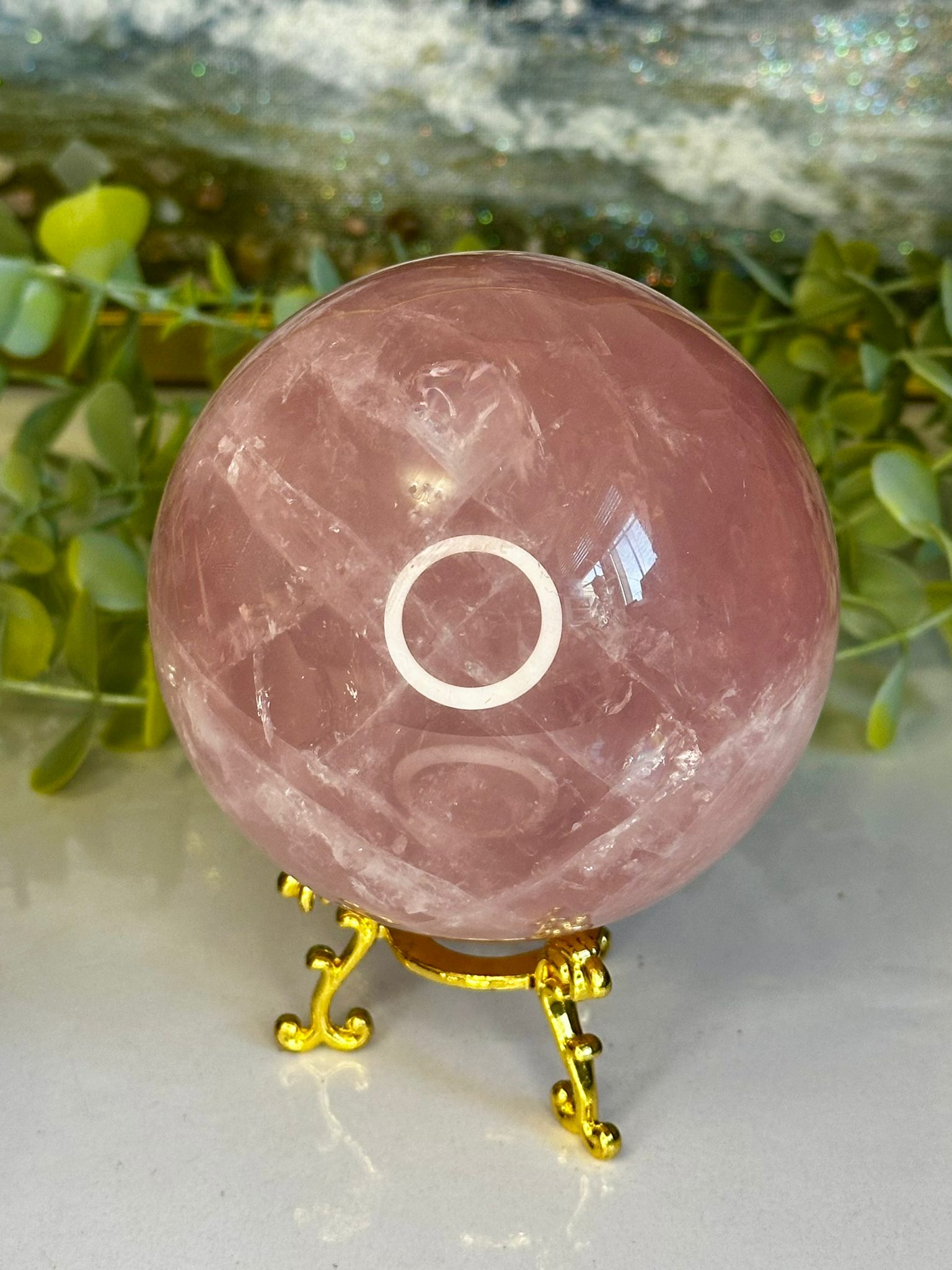 Large 1kg Madagascar Rose Quartz Sphere with Double Star Flash