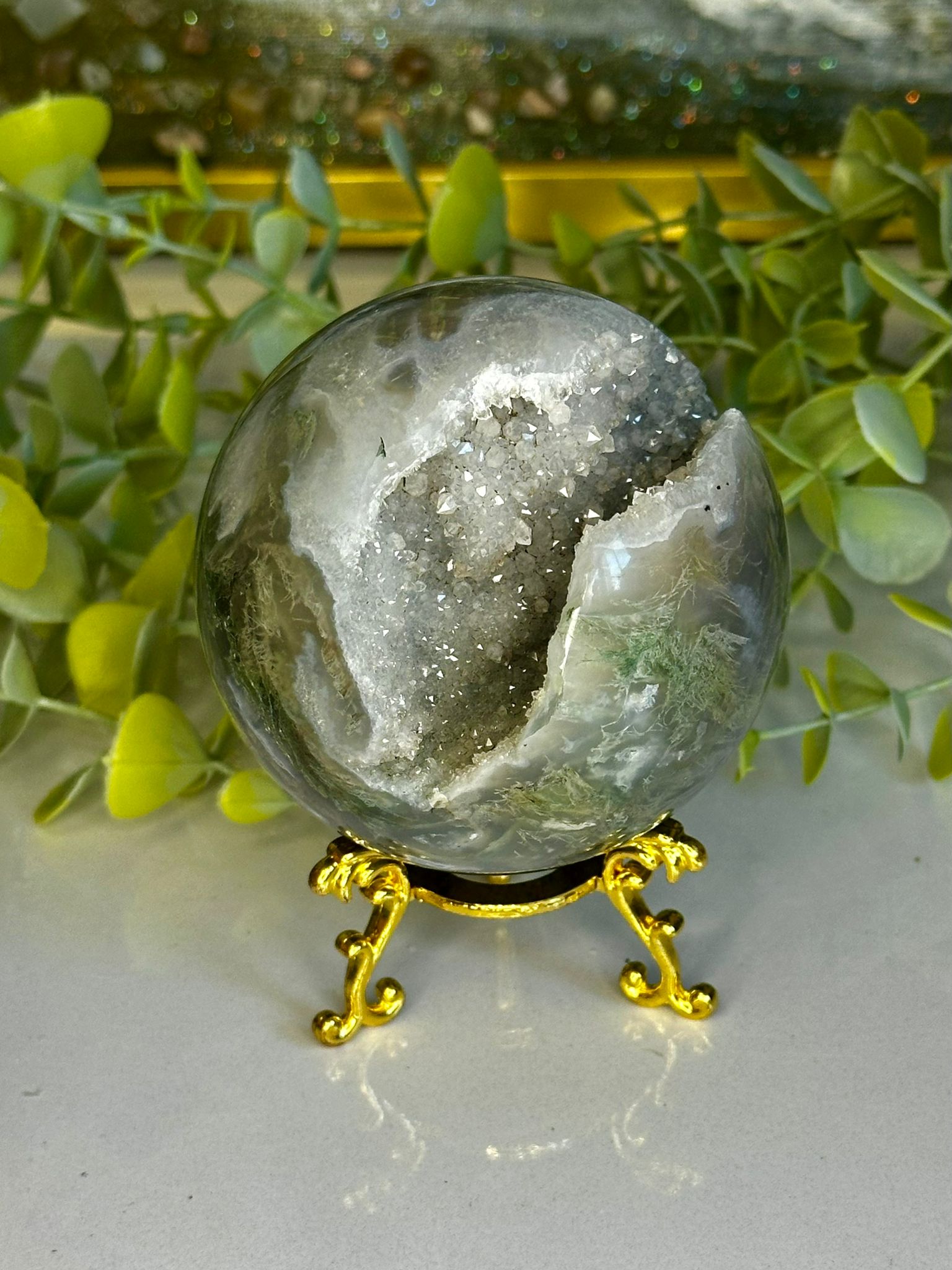 Druzy Green Moss Agate Sphere