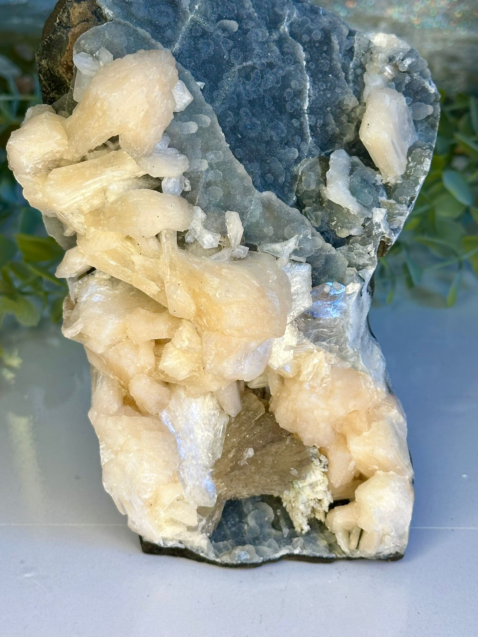 1.3kg Indian Blue Chalcedony with Apophyllite, Peach Stilbite & Heulandite