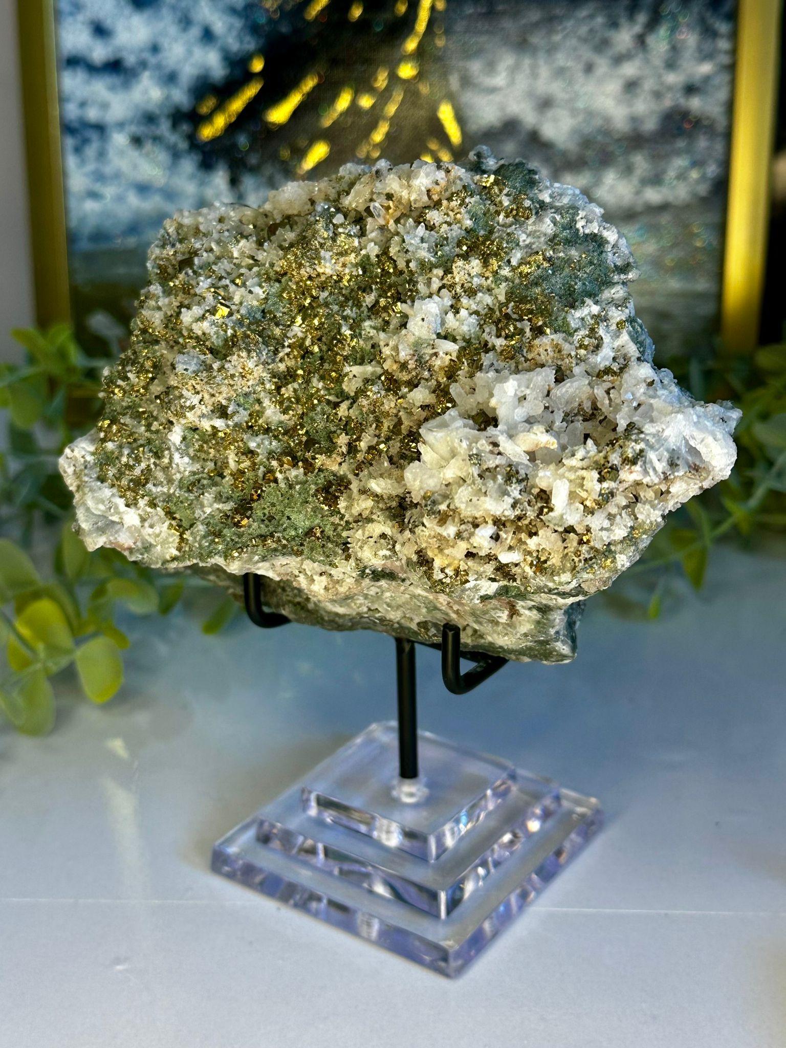 Large 1.1kg Pyrite on Calcite with Galena Display Specimen