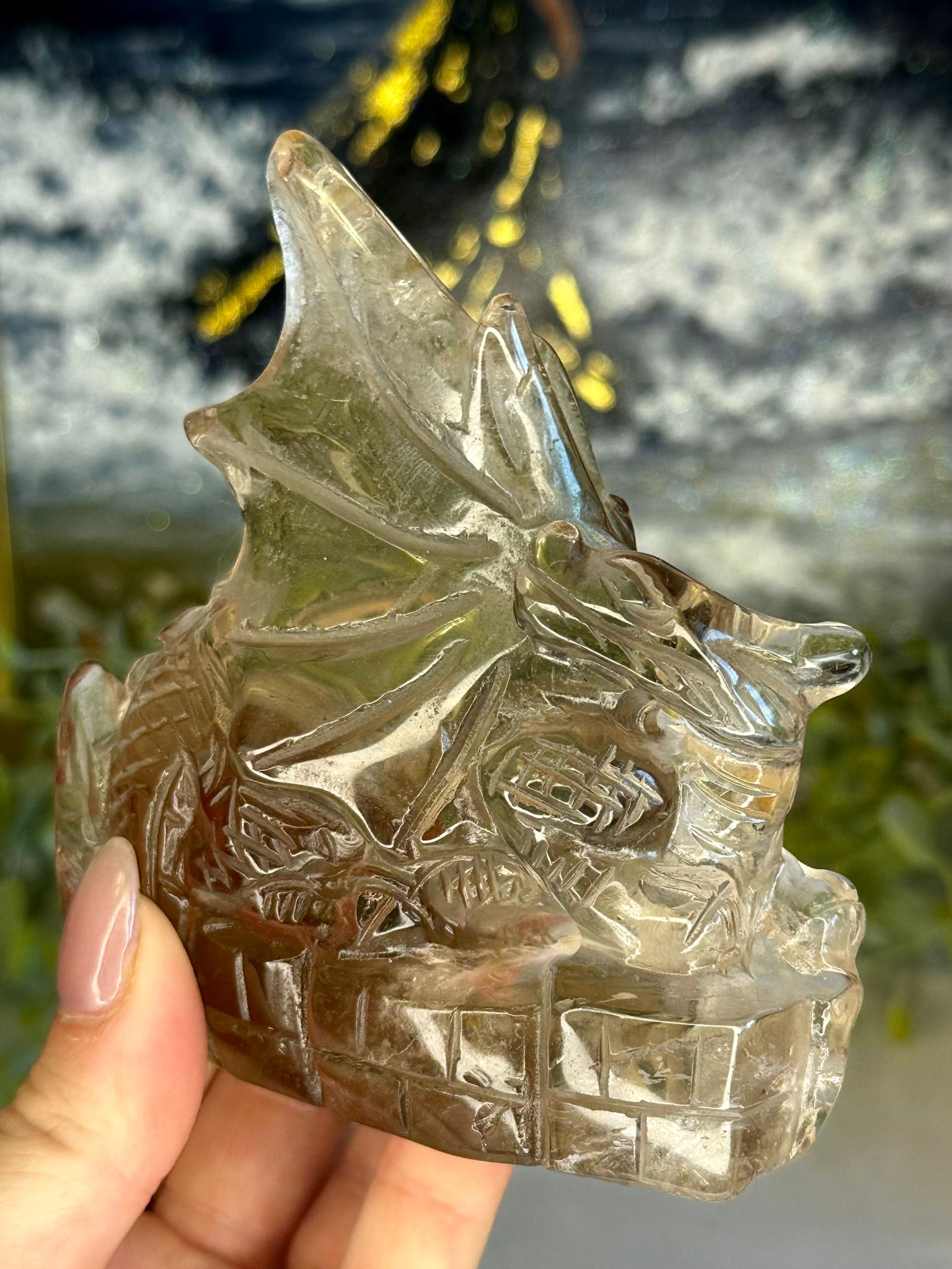 Hand Carved Smokey Quartz Dragon