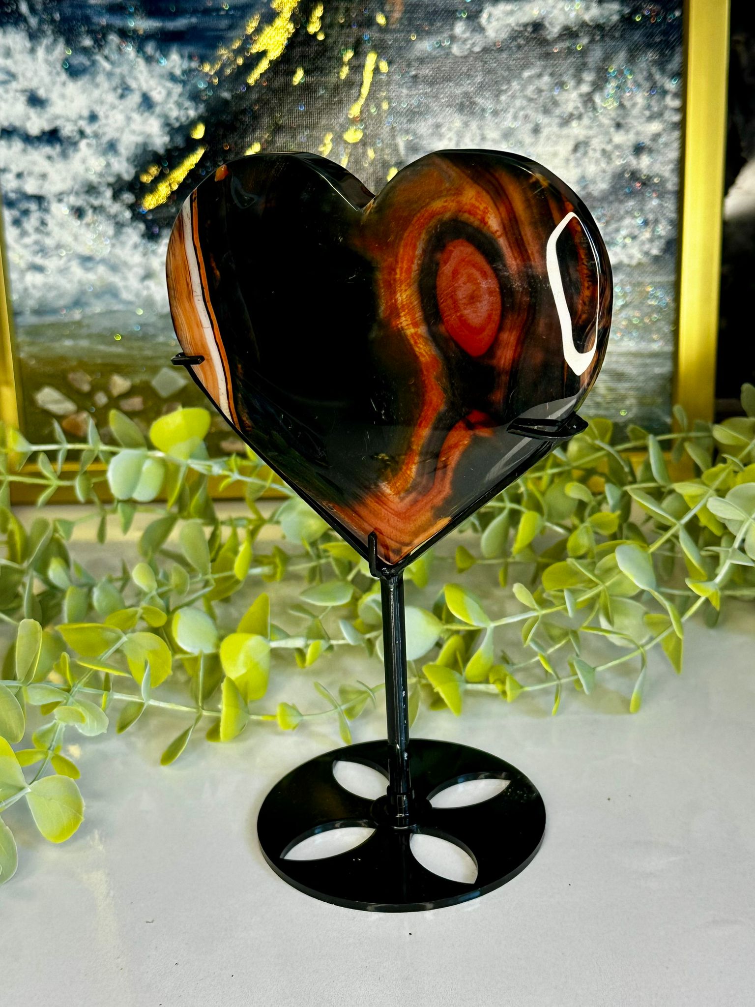 Large Sardonyx Heart on Custom Display Stand