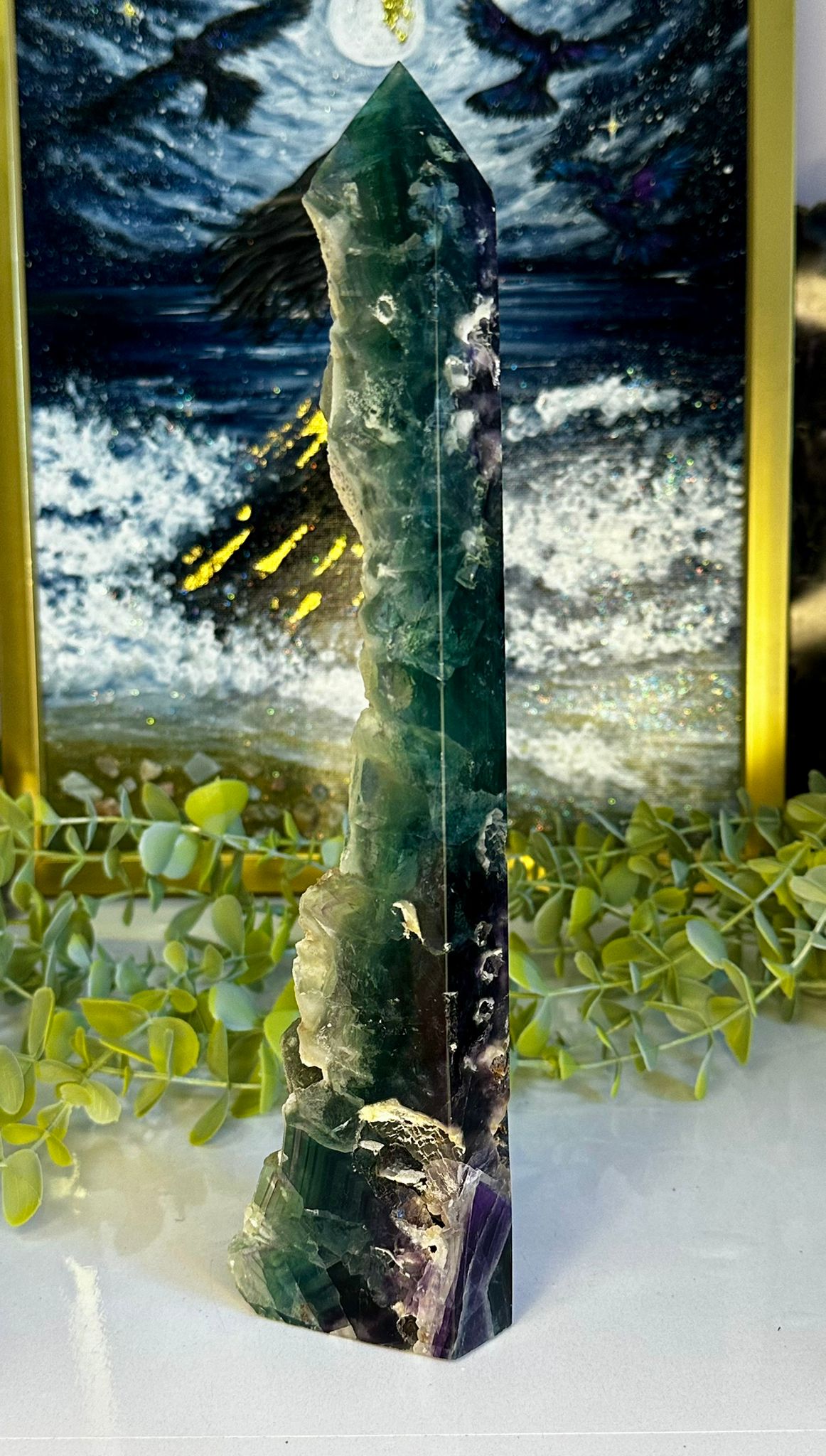 Large Raw & Polished Rainbow Fluorite Tower