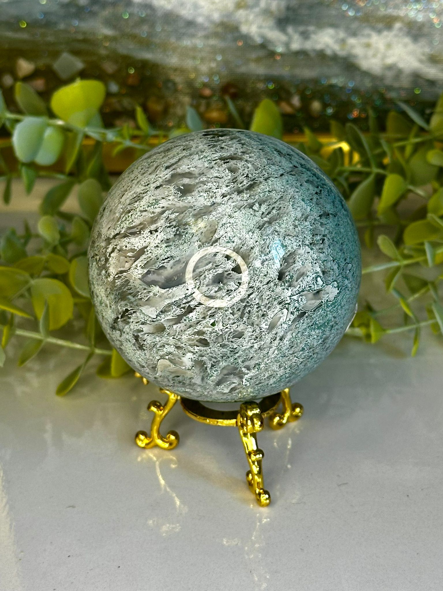 Blue Grey Moss Agate Sphere