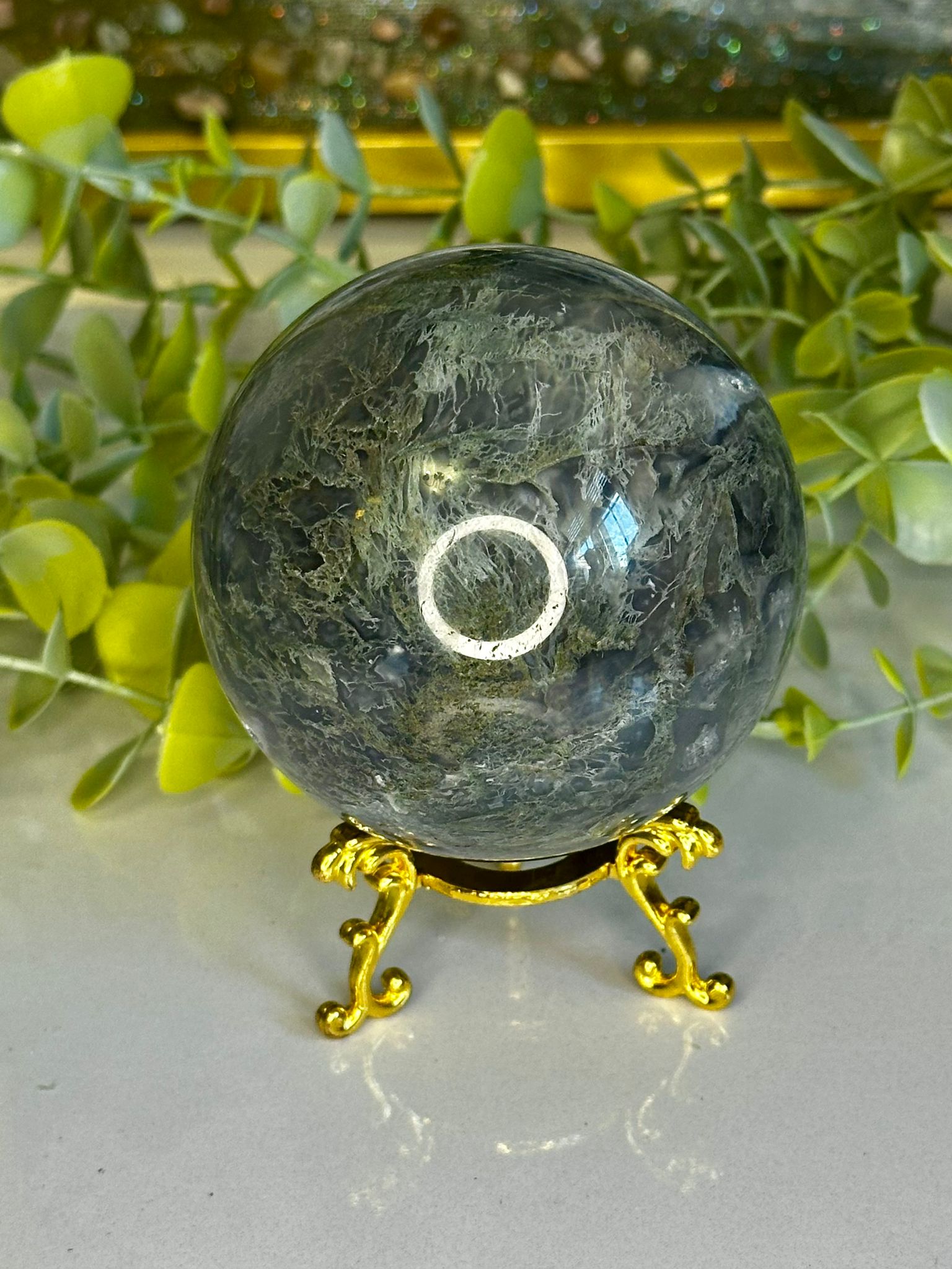 Druzy Green Moss Agate Sphere