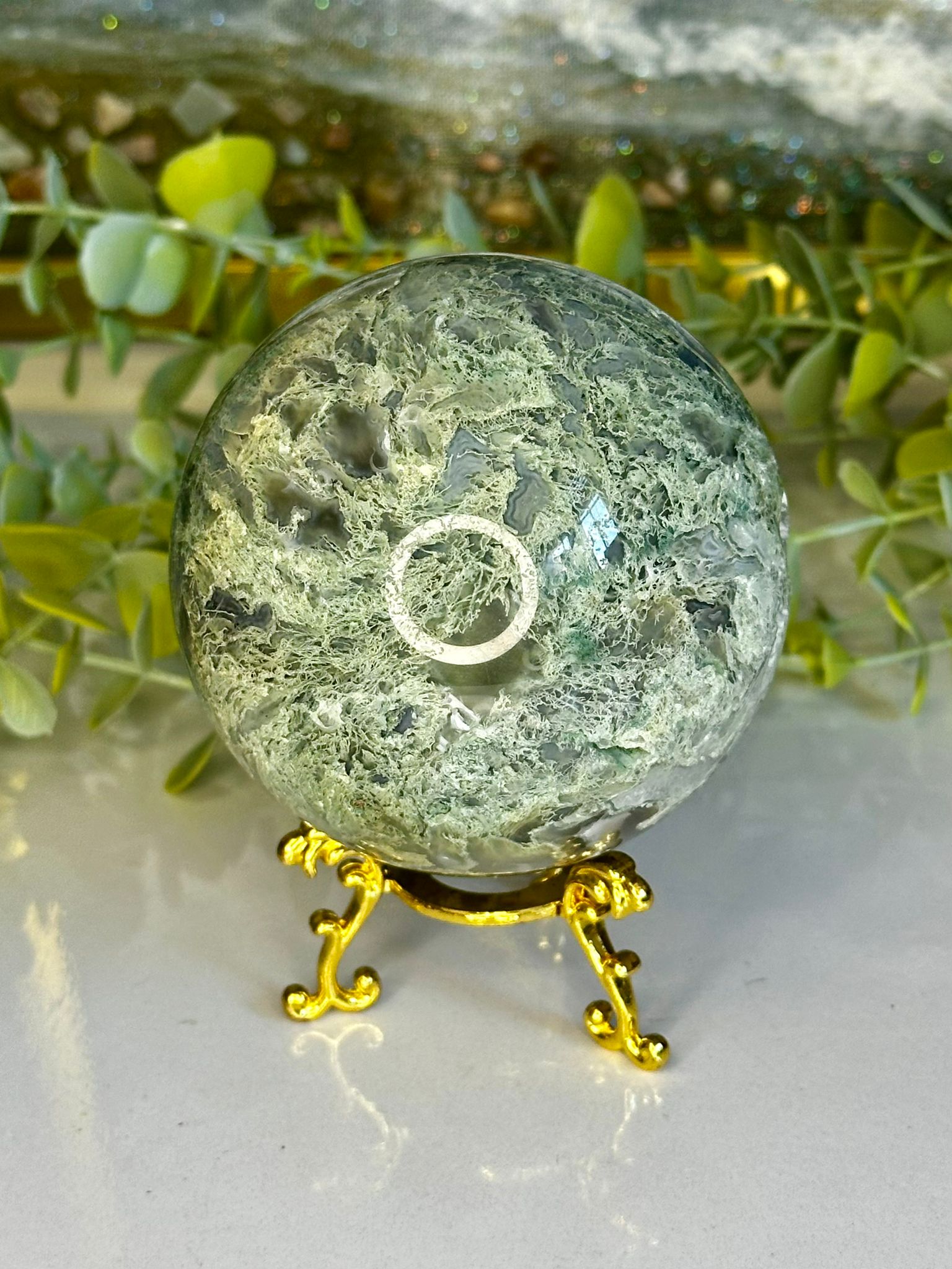 Large Garden Moss Agate Sphere