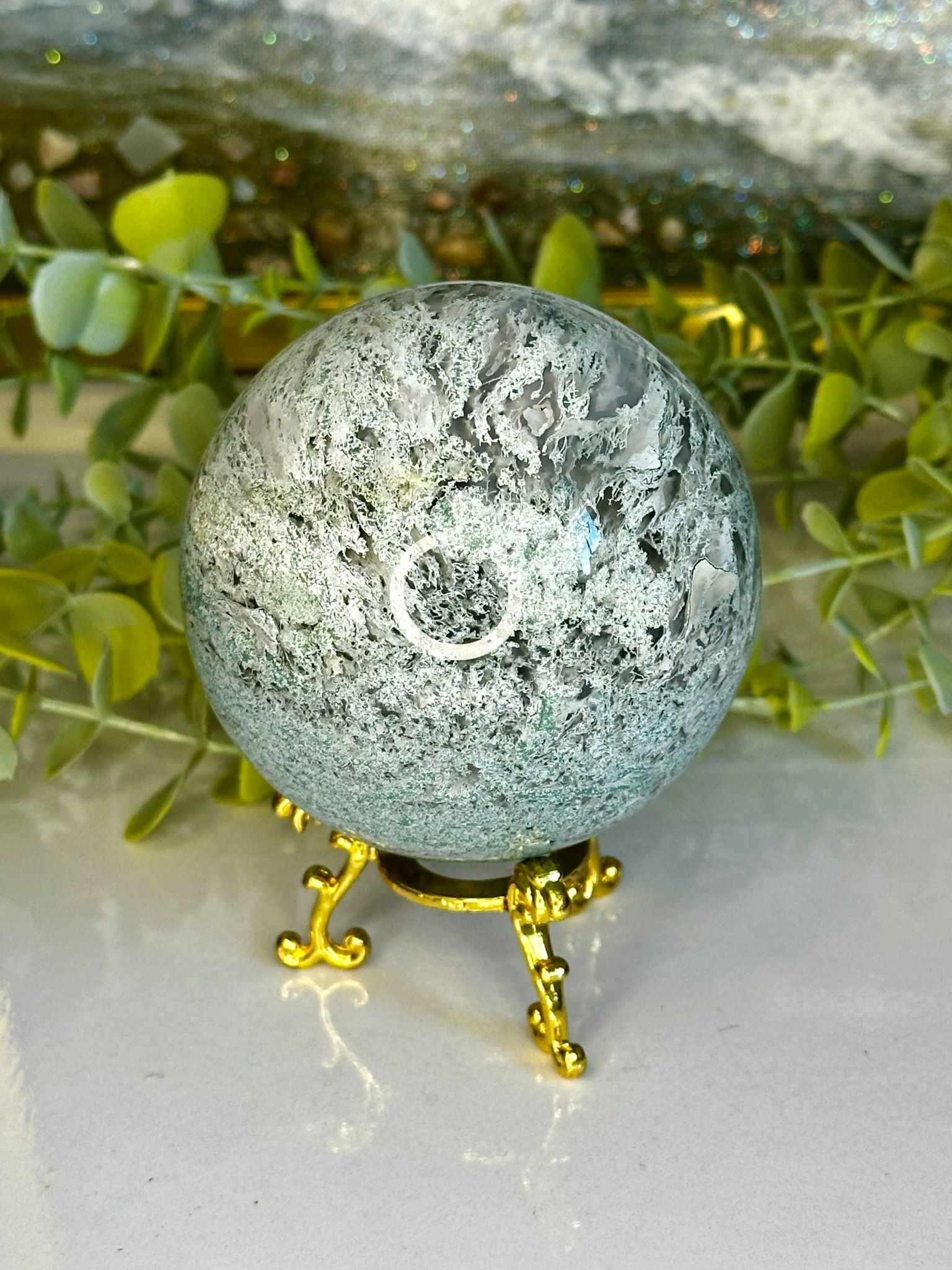 Blue Grey Moss Agate Sphere
