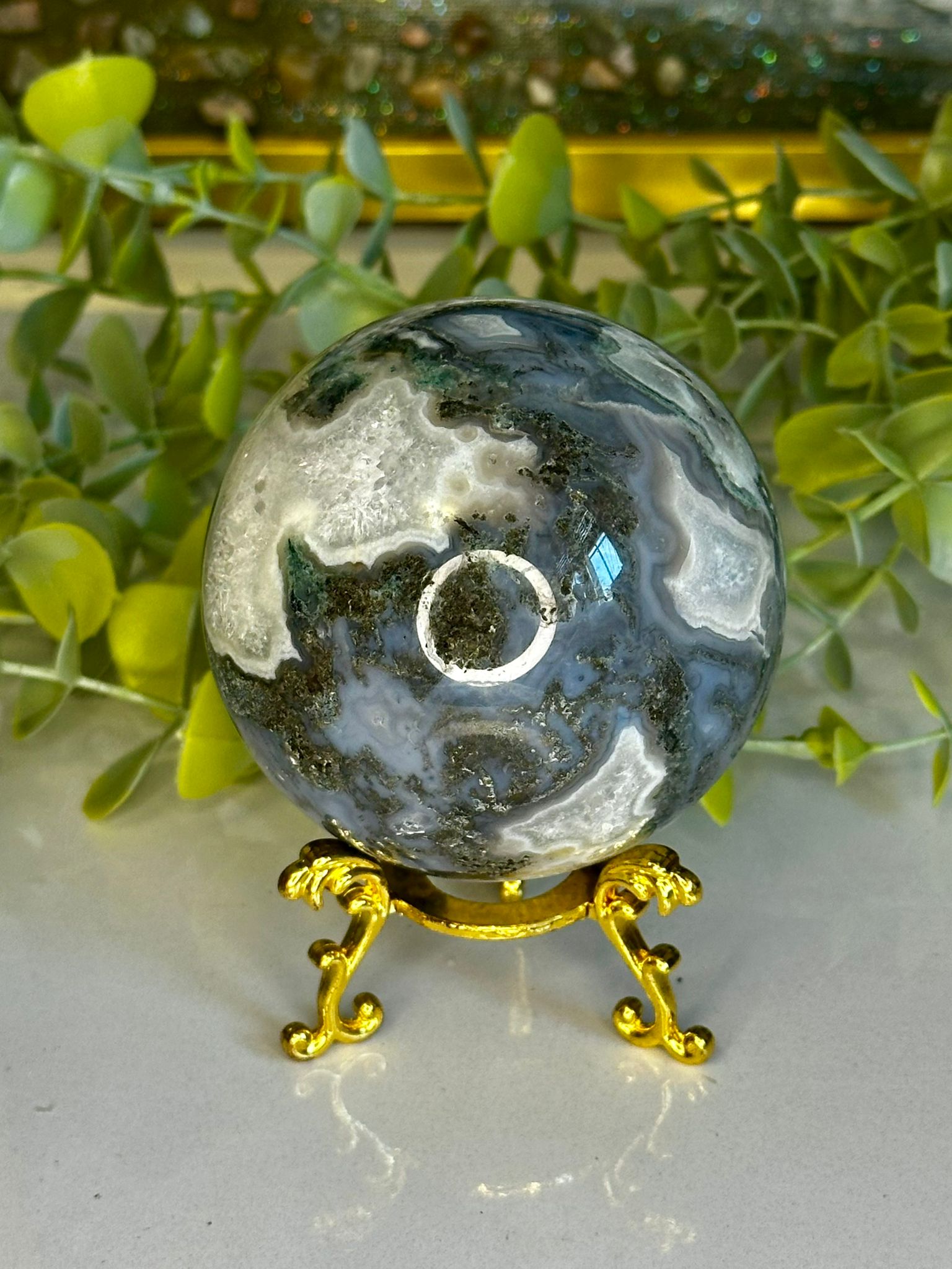 Druzy Blue Moss Agate Sphere