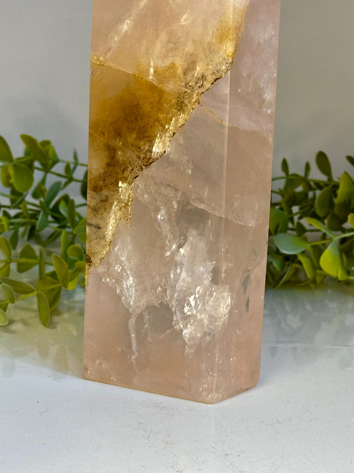 XL Rose Quartz & Dendritic Golden Healer Tower