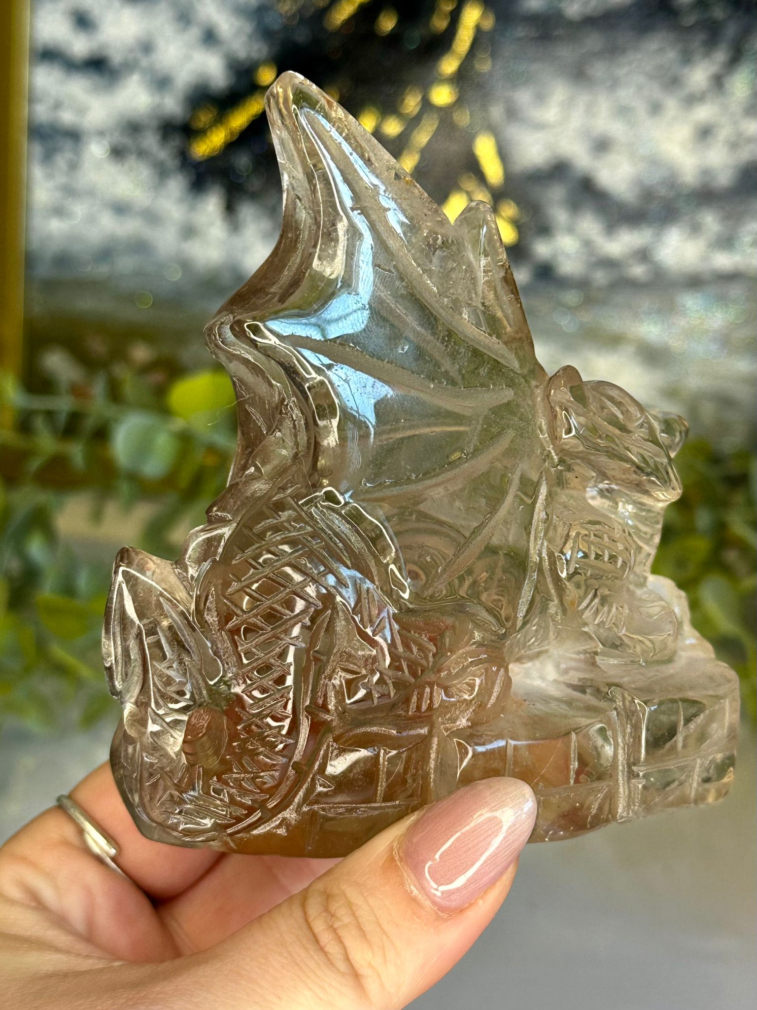 Hand Carved Smokey Quartz Dragon