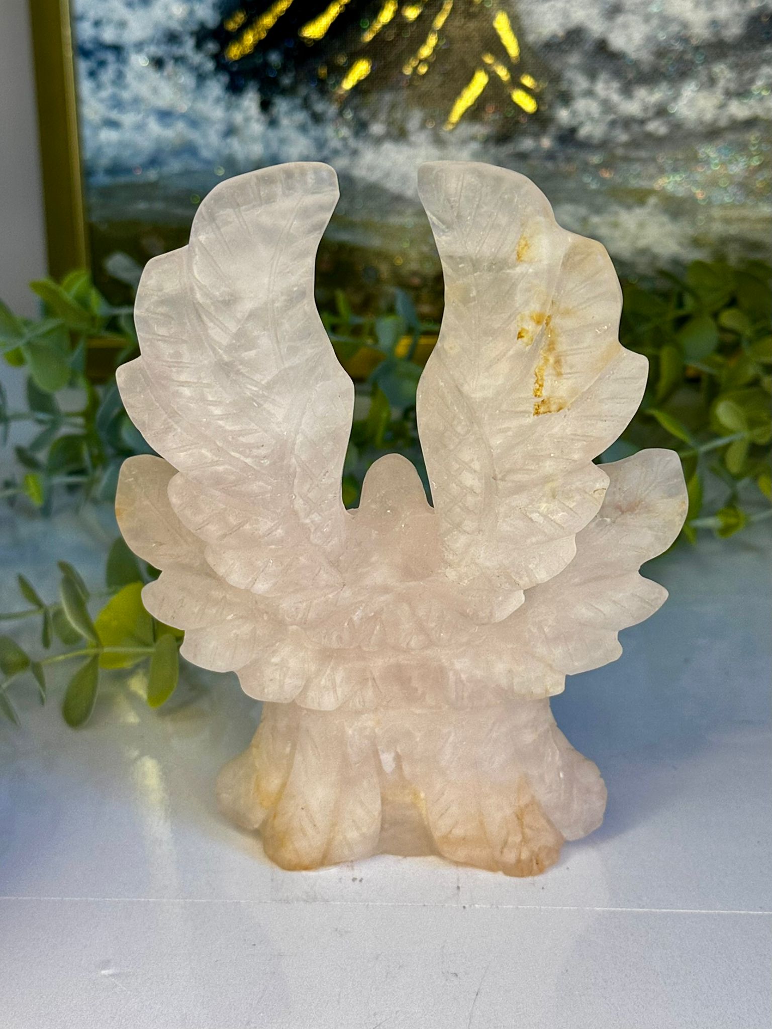 Rose Quartz & Golden Healer Angel Carving