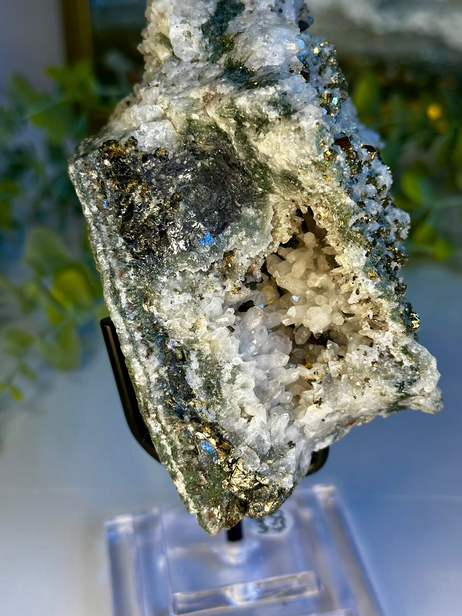 Large 1.1kg Pyrite on Calcite with Galena Display Specimen