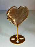 Sunstone & Peach Moonstone Heart on Gold Display Stand