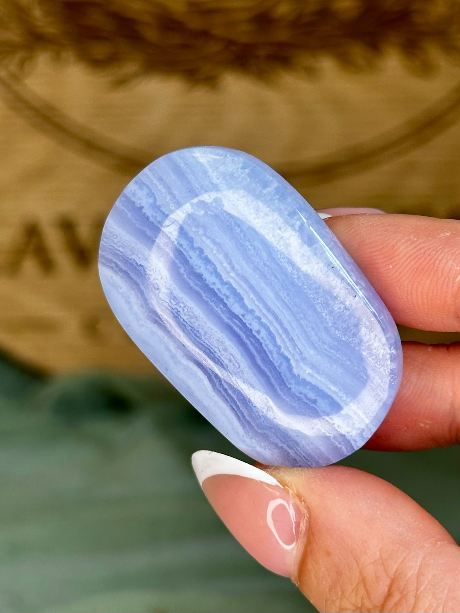 Blue Lace Agate Palm Stone