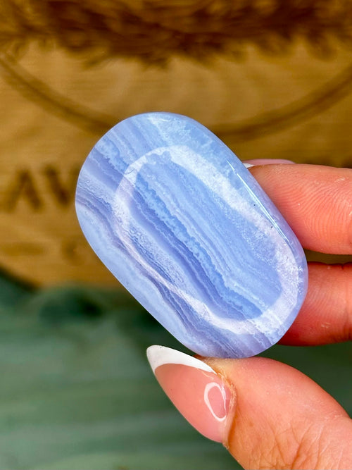 Blue Lace Agate Palm Stone