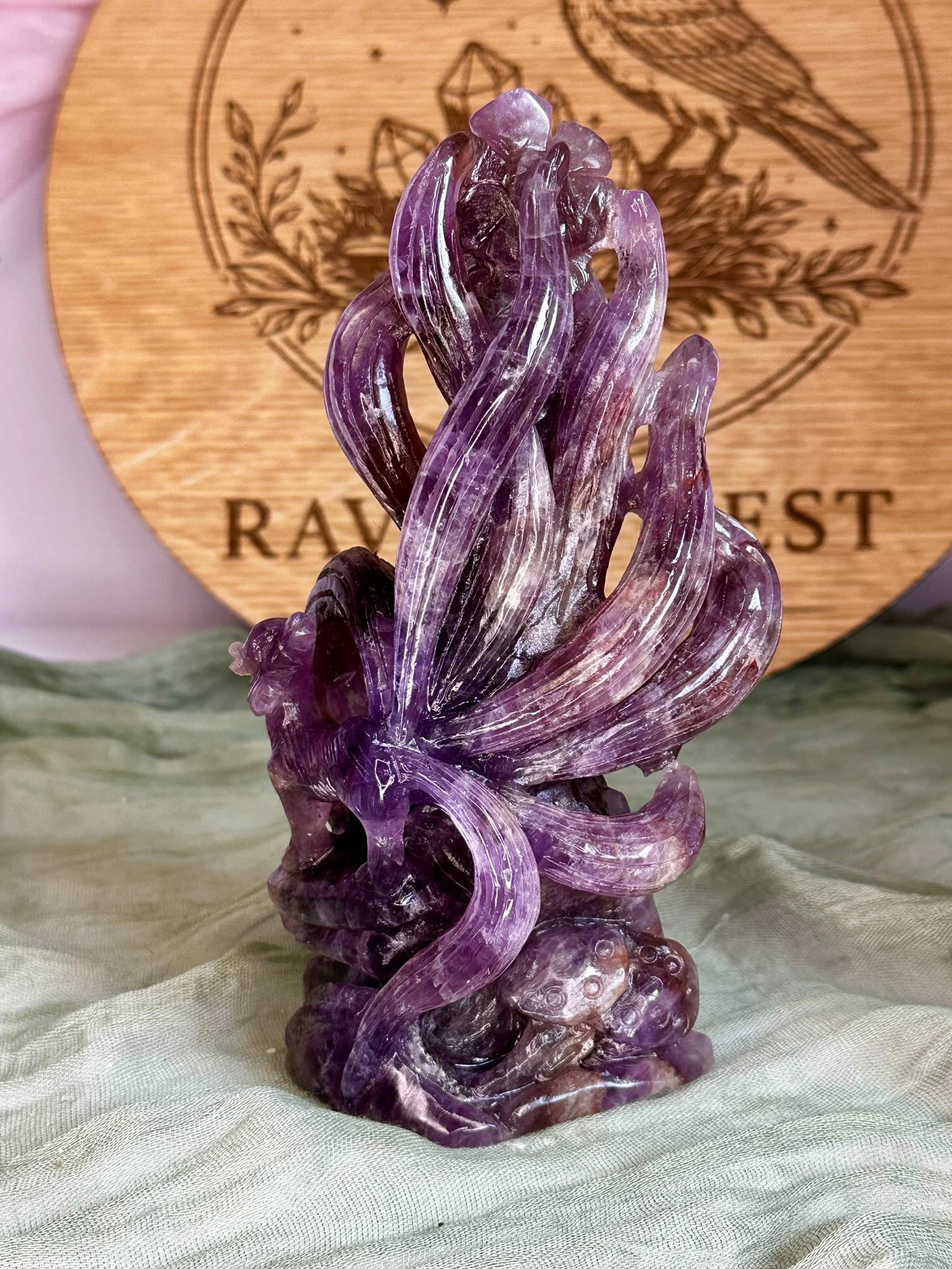 Hand-Carved Ametrine Nine-Tailed Fox