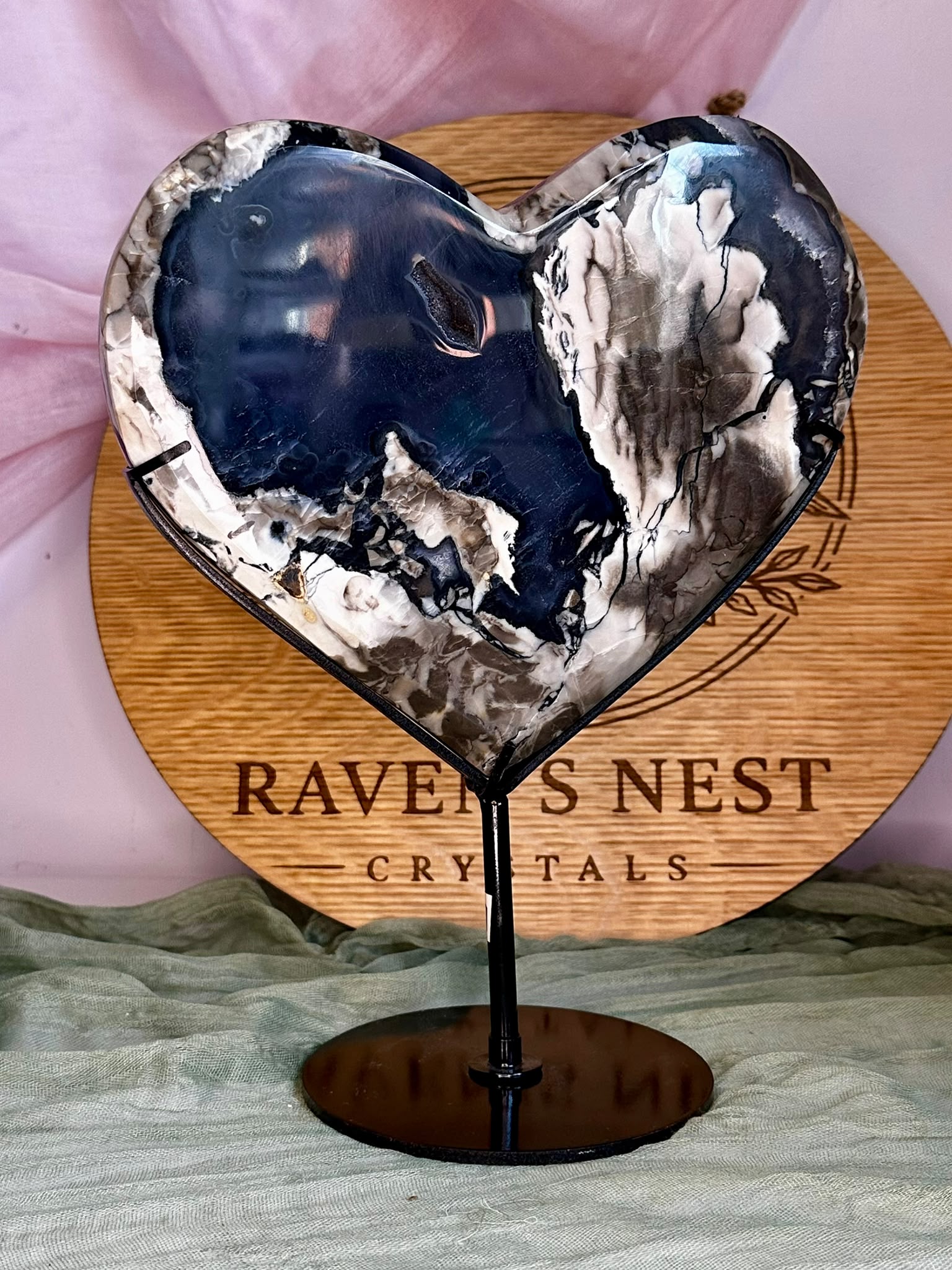 XL Statement Volcano Agate Heart on Custom Stand