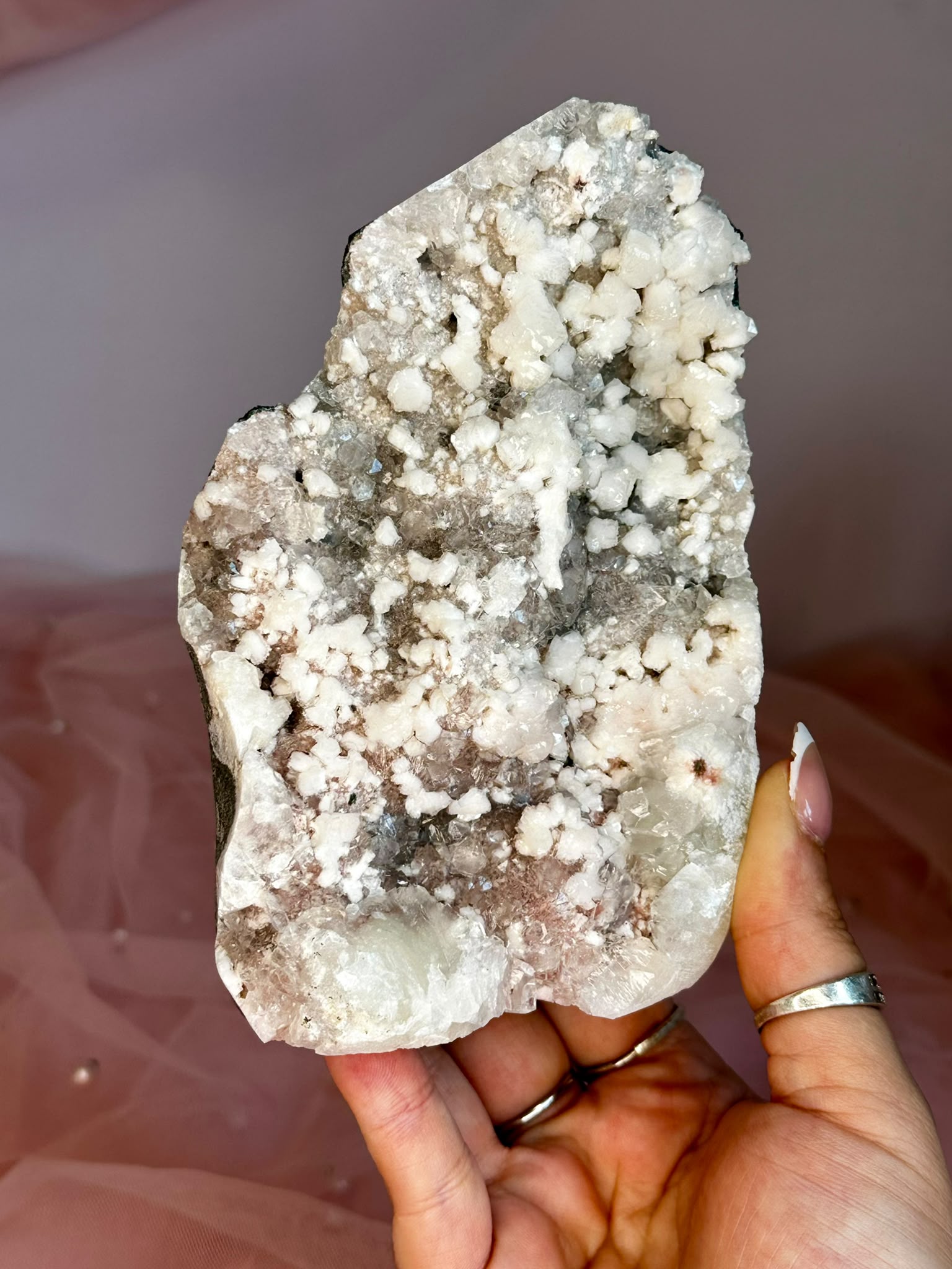 Pink Apophyllite with Pink Chalcedony & Cream Heulandite
