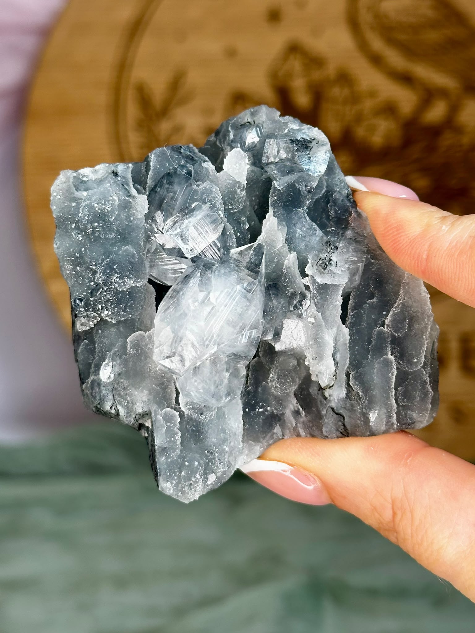 Diamond Apophyllite on Sparkling Black Chalcedony Cluster #3