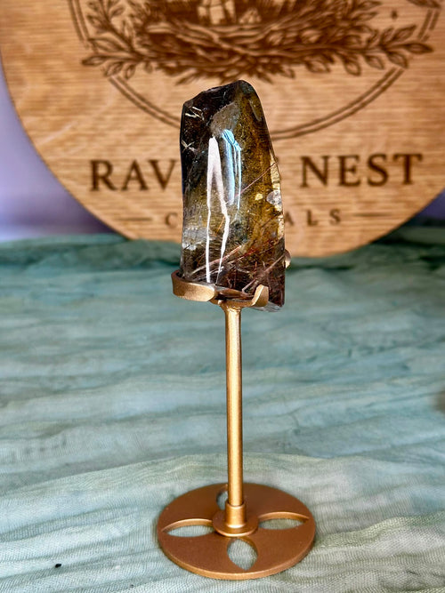 A Grade Garden Quartz with Copper Rutile on Custom Display Stand