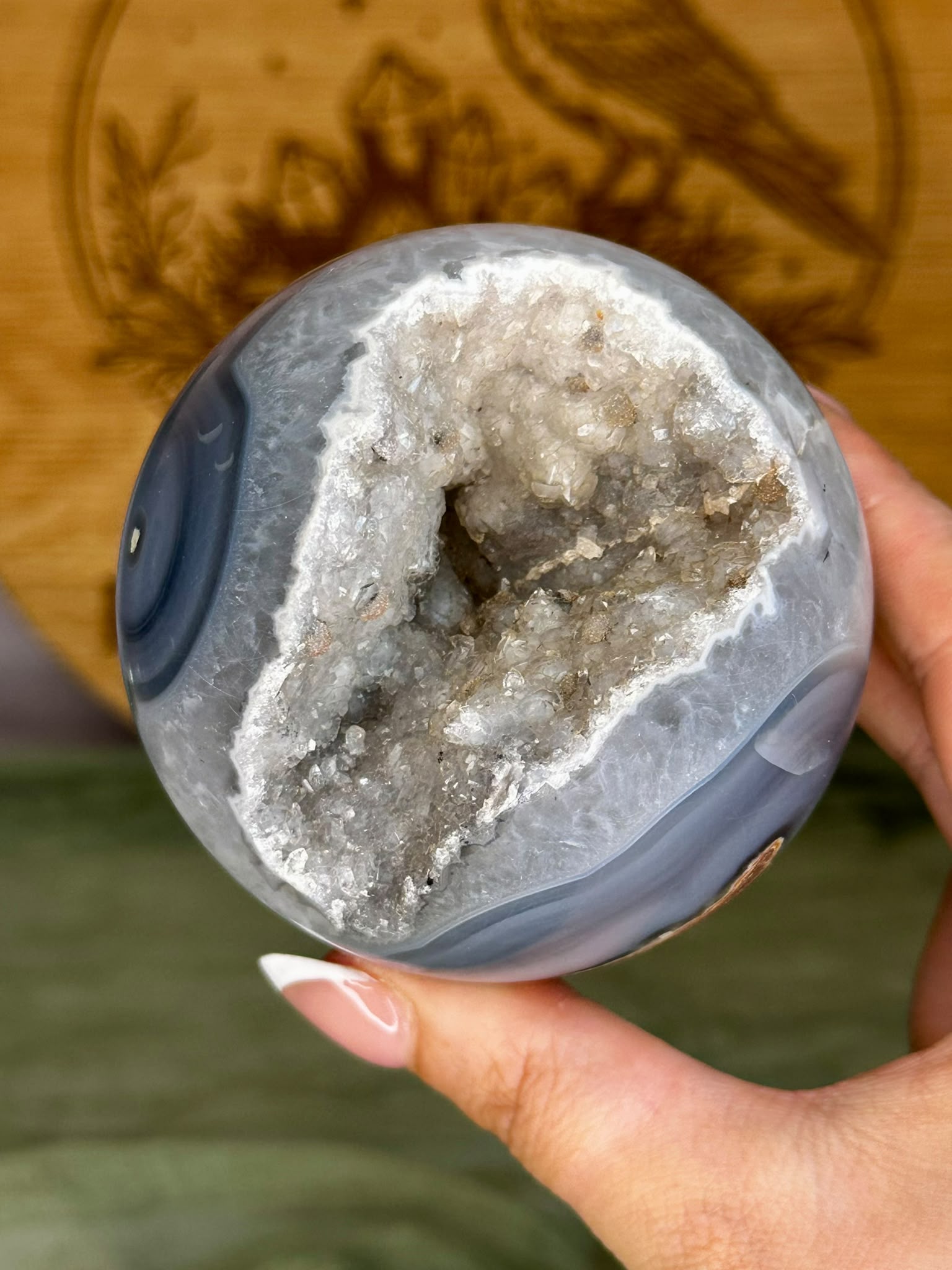 Large Druzy Blue Agate Sphere