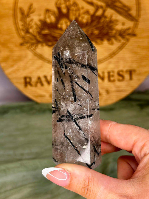 Black Tourmaline in Smoky Quartz Tower