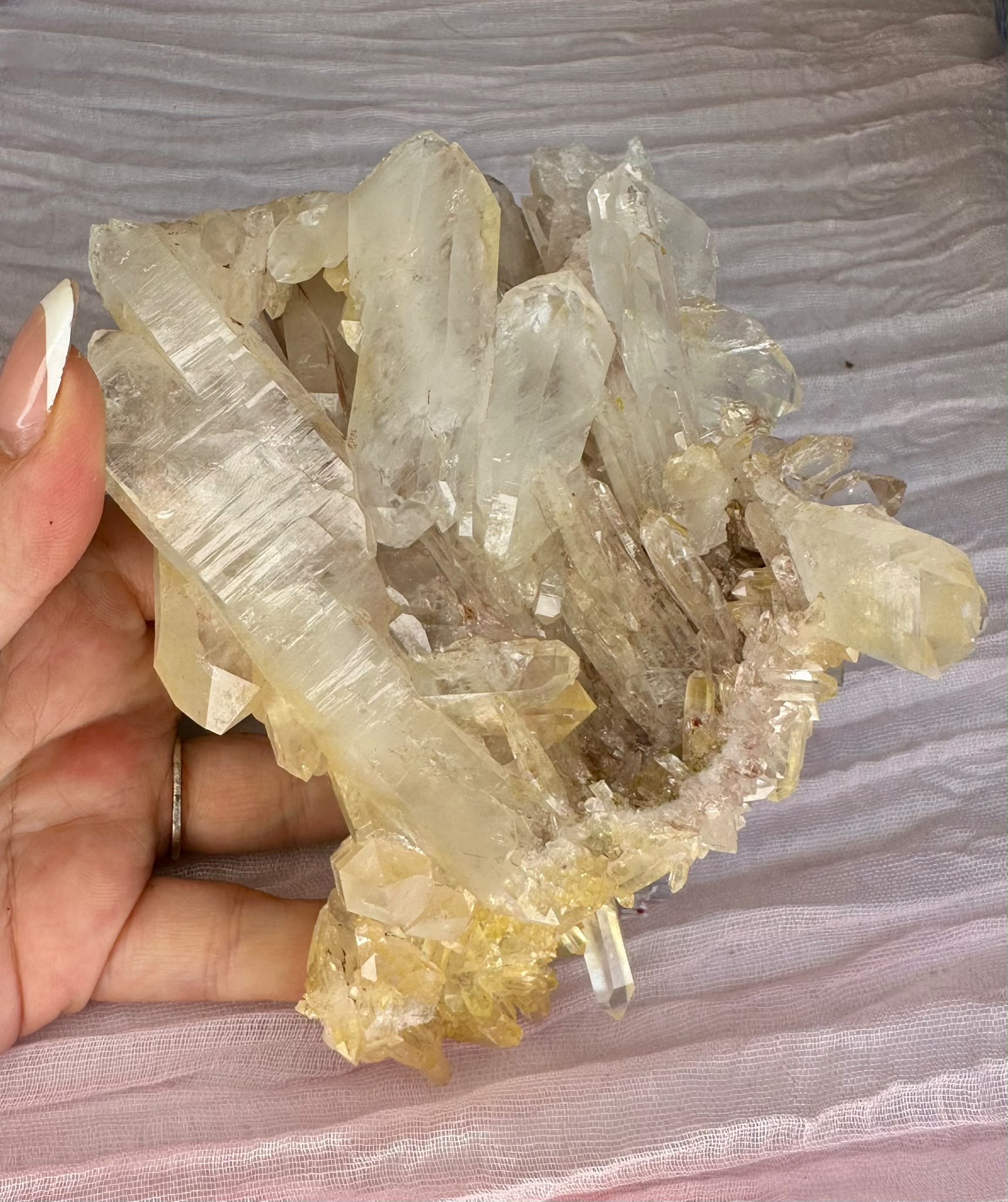 Golden & Pink Lemurian Quartz Cluster - Rare Hand Mined Colombian Collector Specimen #1