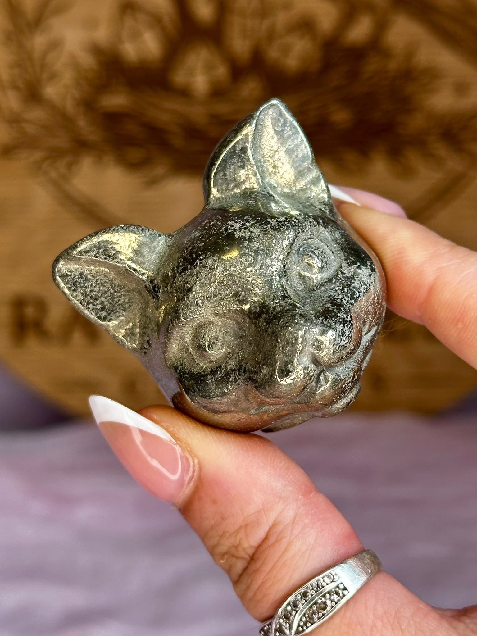 Hand Carved Pyrite Cat
