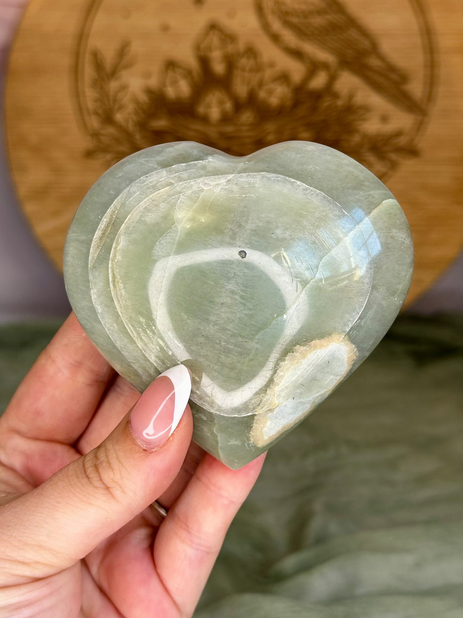 Green Moonstone Heart with Silver Flash