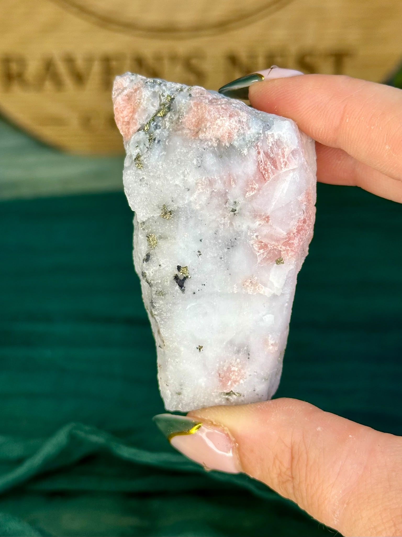 Rhodochrosite with Pyrite on Quartz