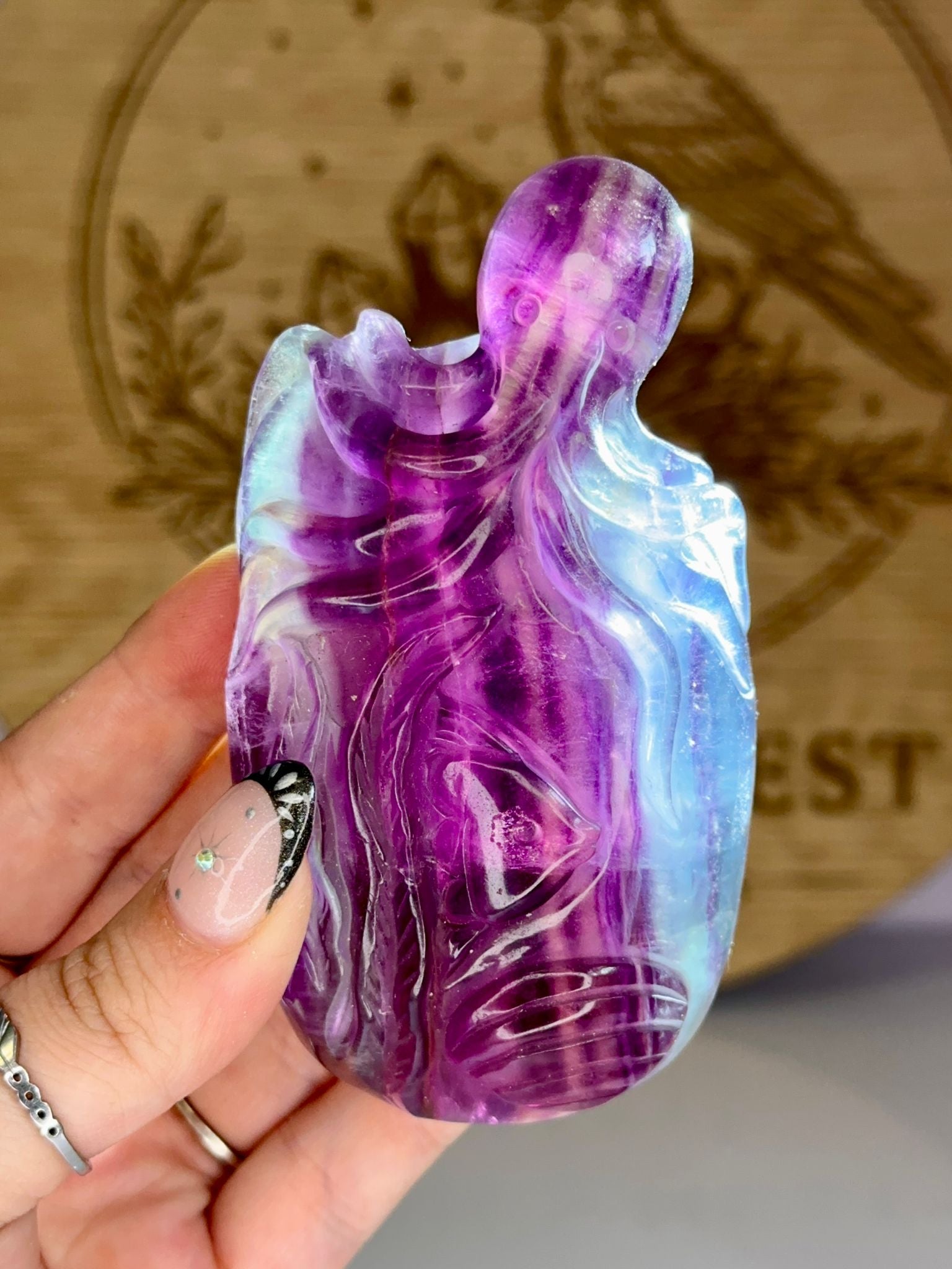 Rainbow Fluorite Octopus Carving