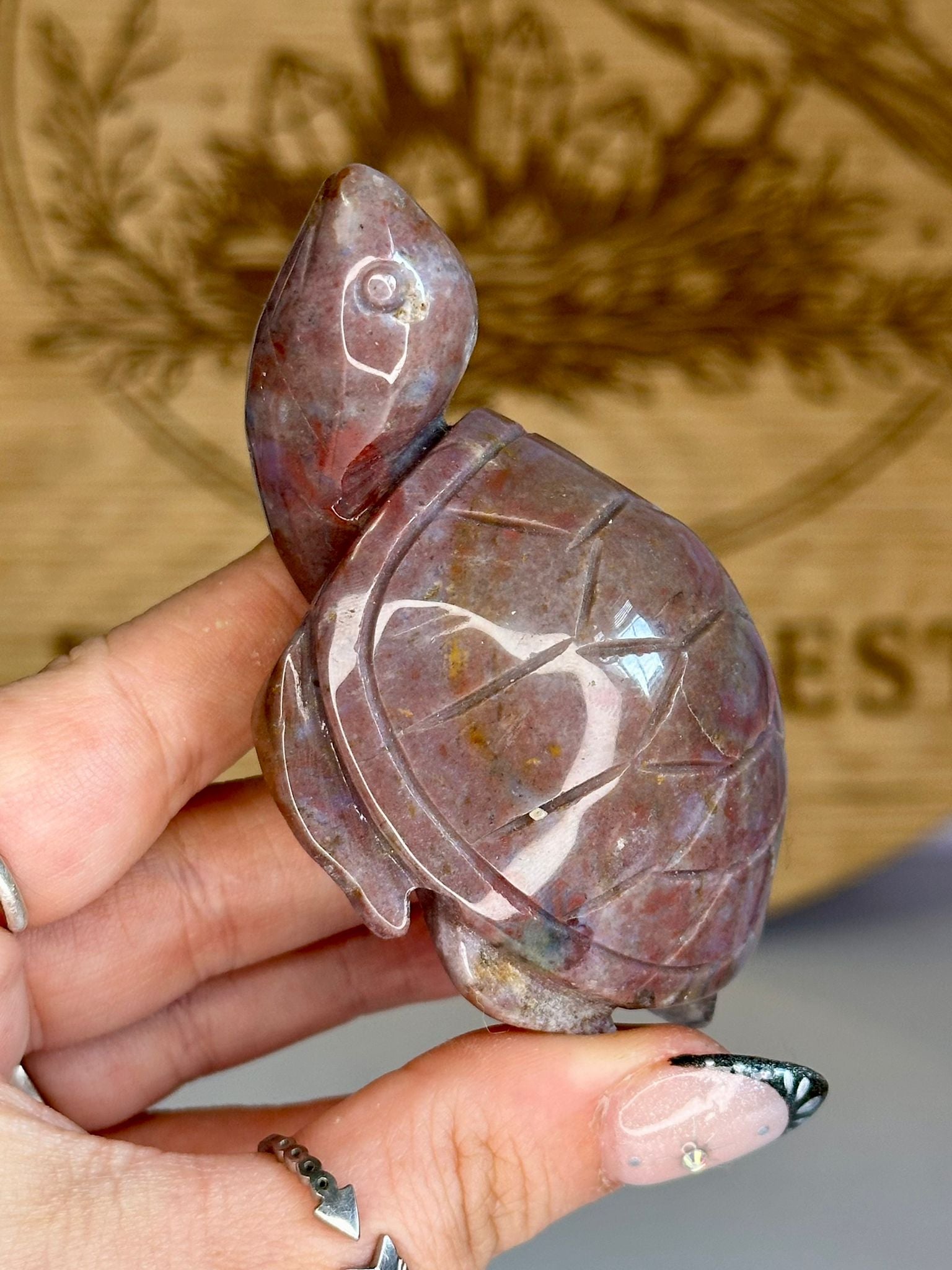 Ocean Jasper Turtle Carving