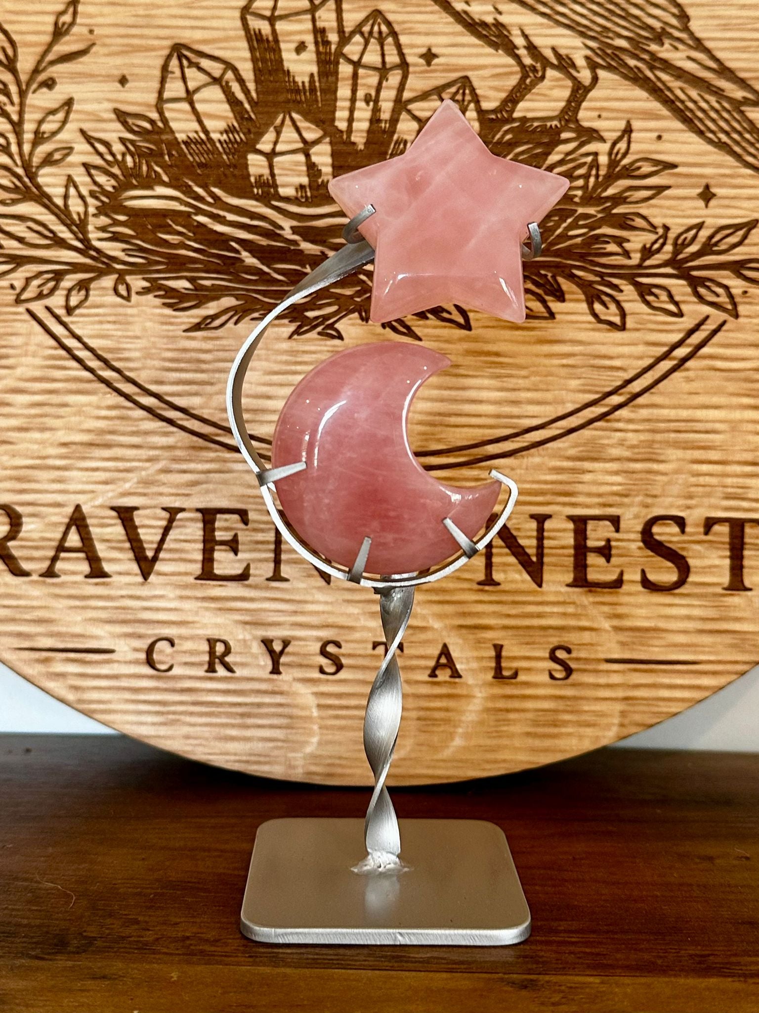 Rose Quartz Moon & Star Celestial Display