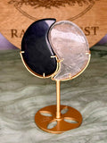 Obsidian & Clear Quartz Yin Yang Display on Stand