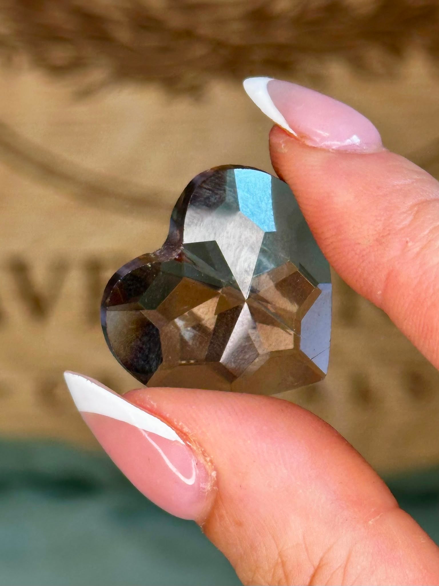 Hand Carved High Quality Faceted Smoky Quartz Heart