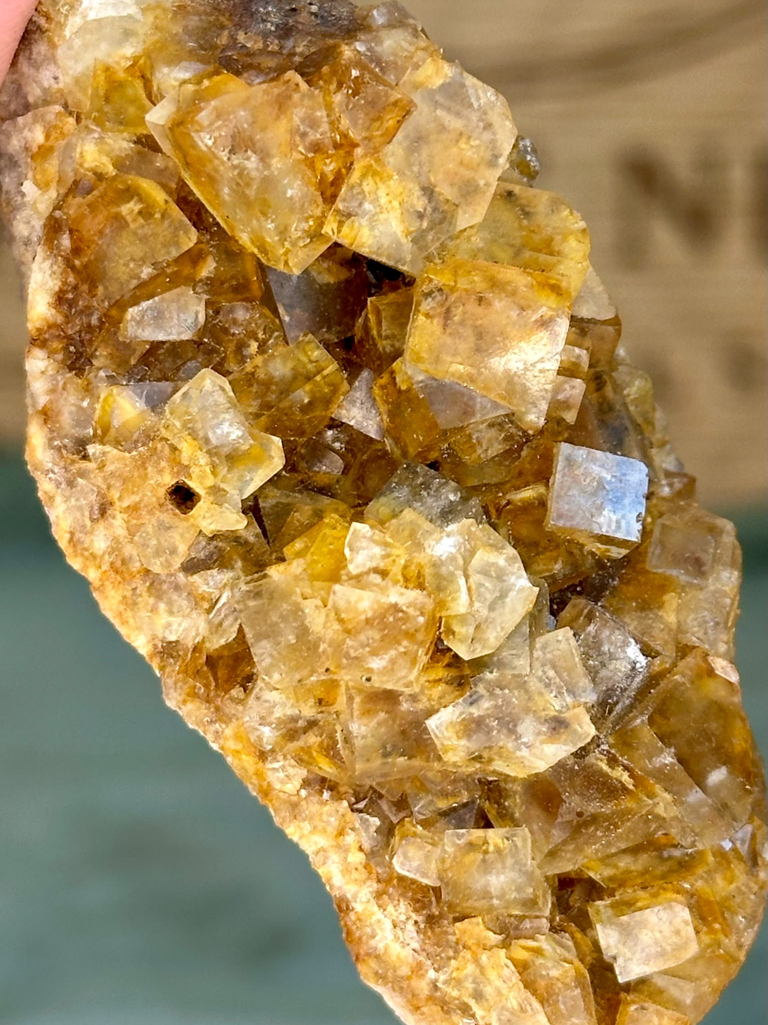 Golden Honey Cubic Fluorite - Okorusu Namibia
