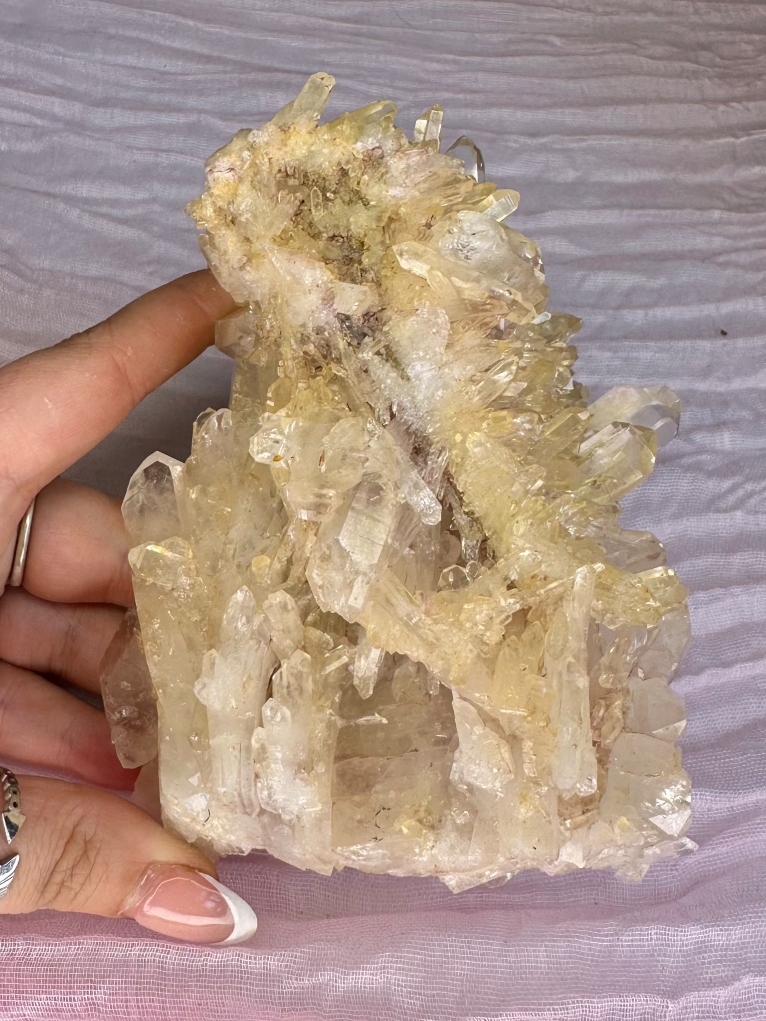 Golden & Pink Lemurian Quartz Cluster - Rare Hand Mined Colombian Collector Specimen #1
