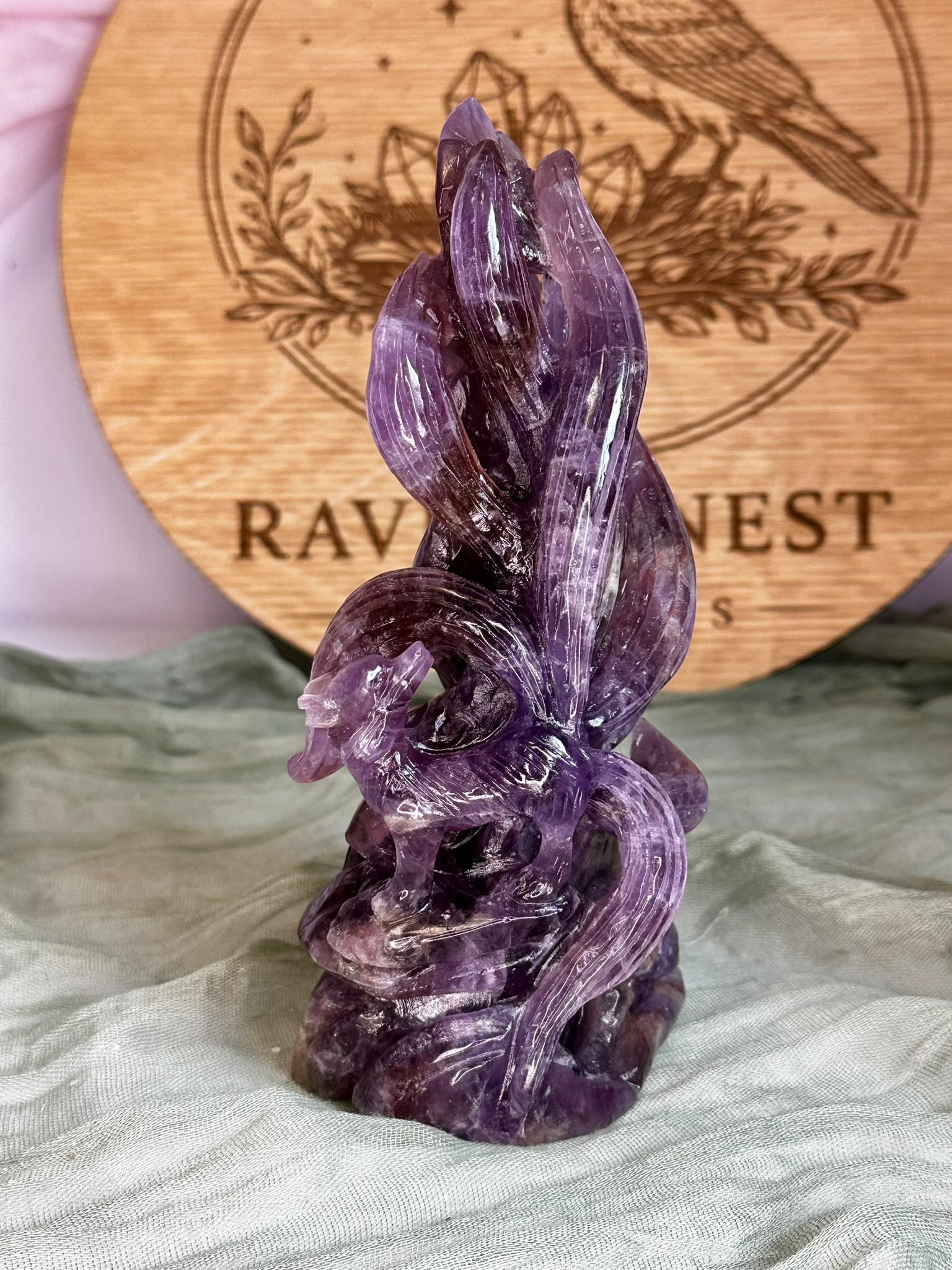 Hand-Carved Ametrine Nine-Tailed Fox