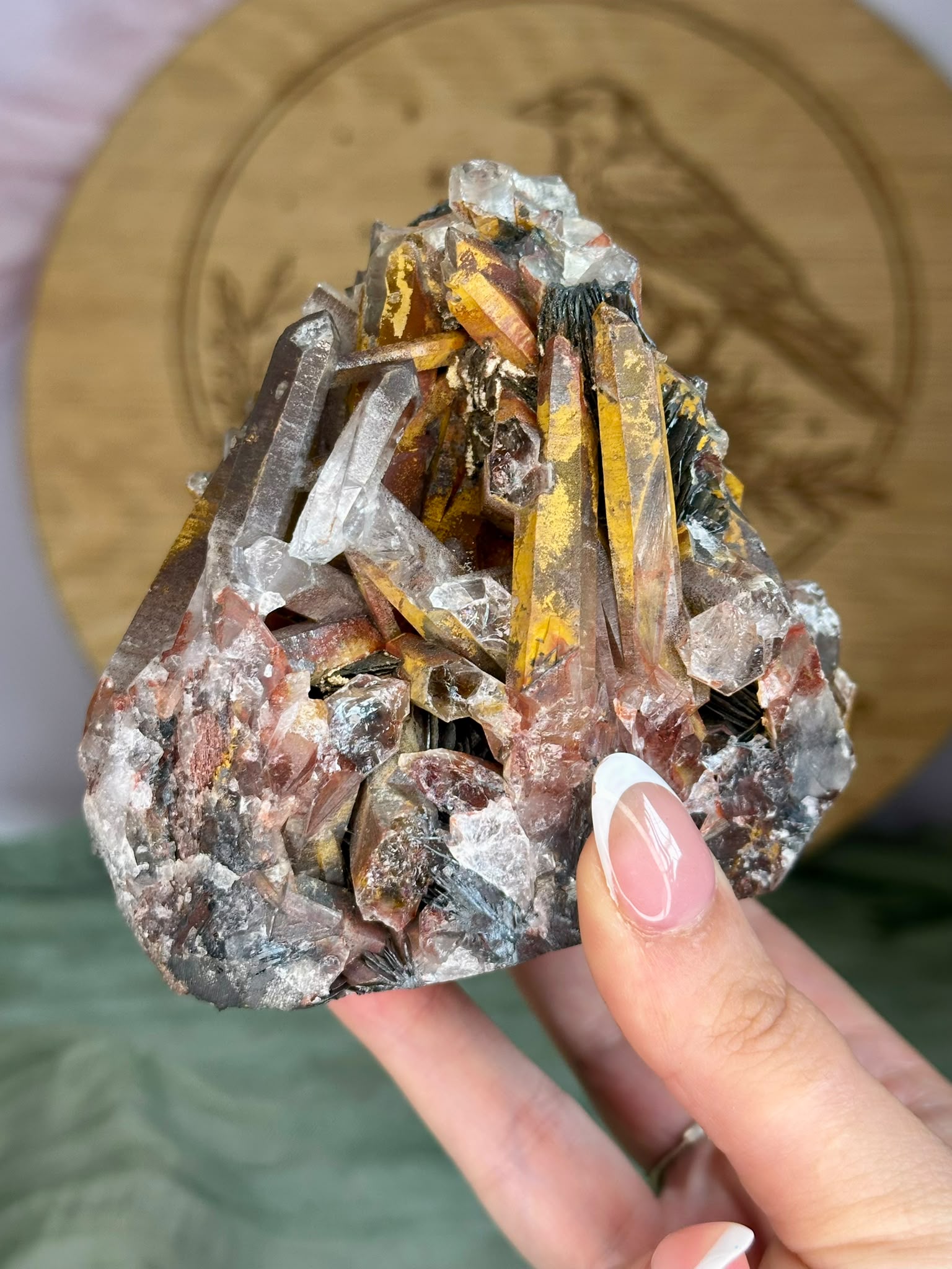 Hematoid Quartz Cluster with Galena & Limonite