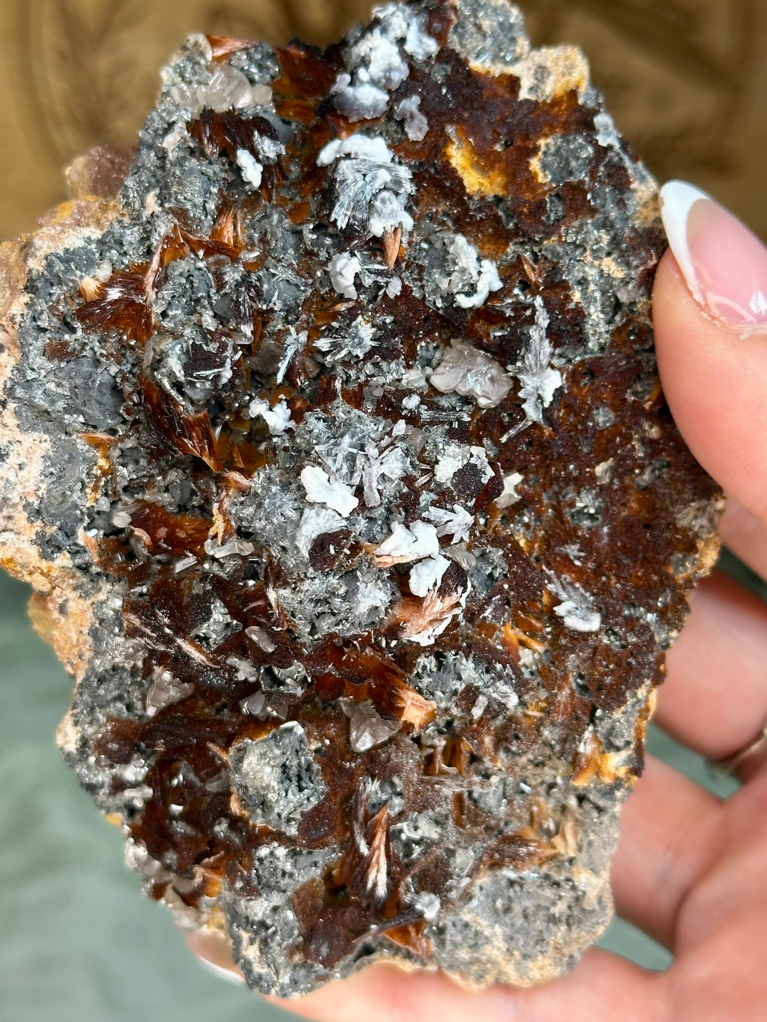 Amber Sphalerite with Baryte, Galena & Calcite Cluster