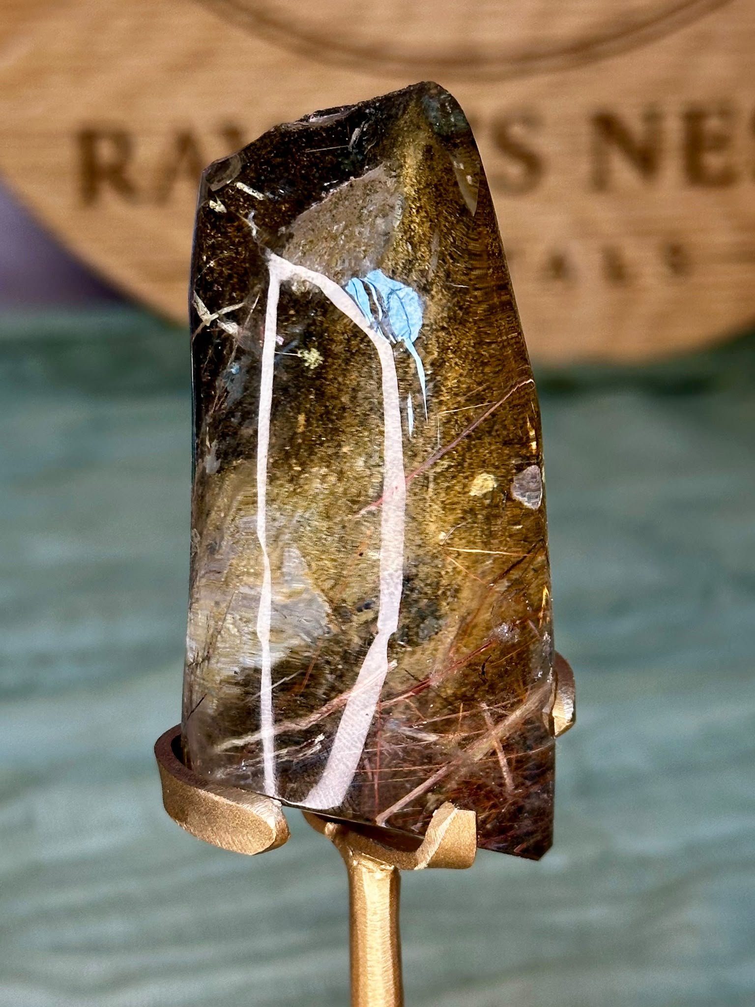 A Grade Garden Quartz with Copper Rutile on Custom Display Stand