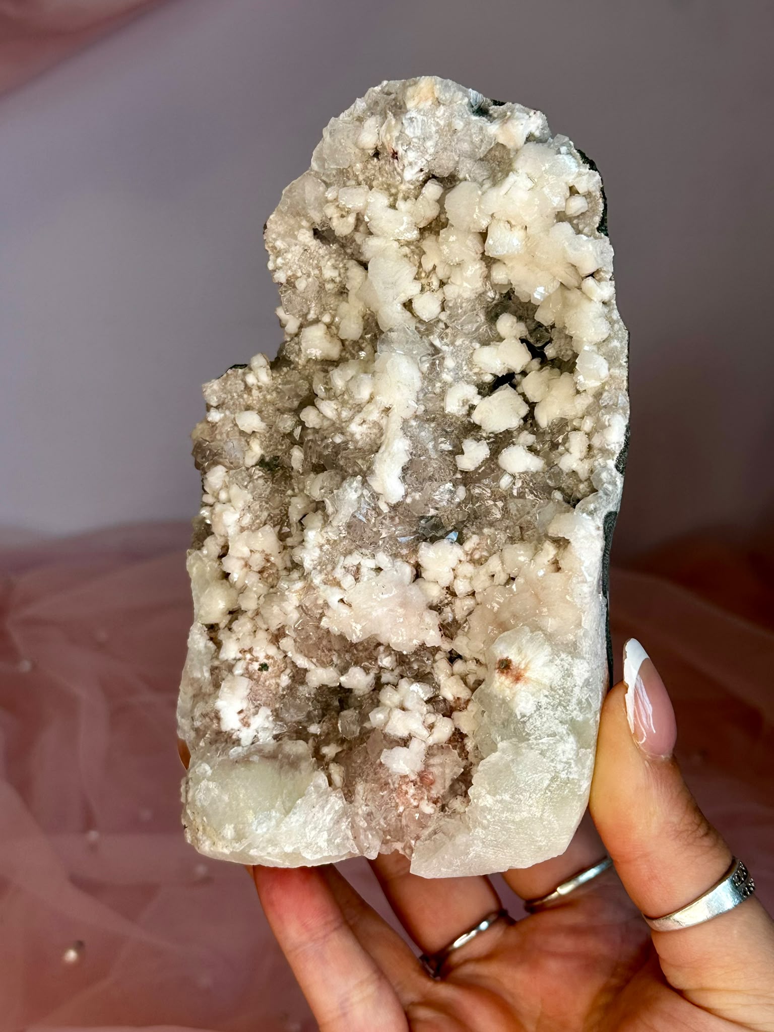 Pink Apophyllite with Pink Chalcedony & Cream Heulandite