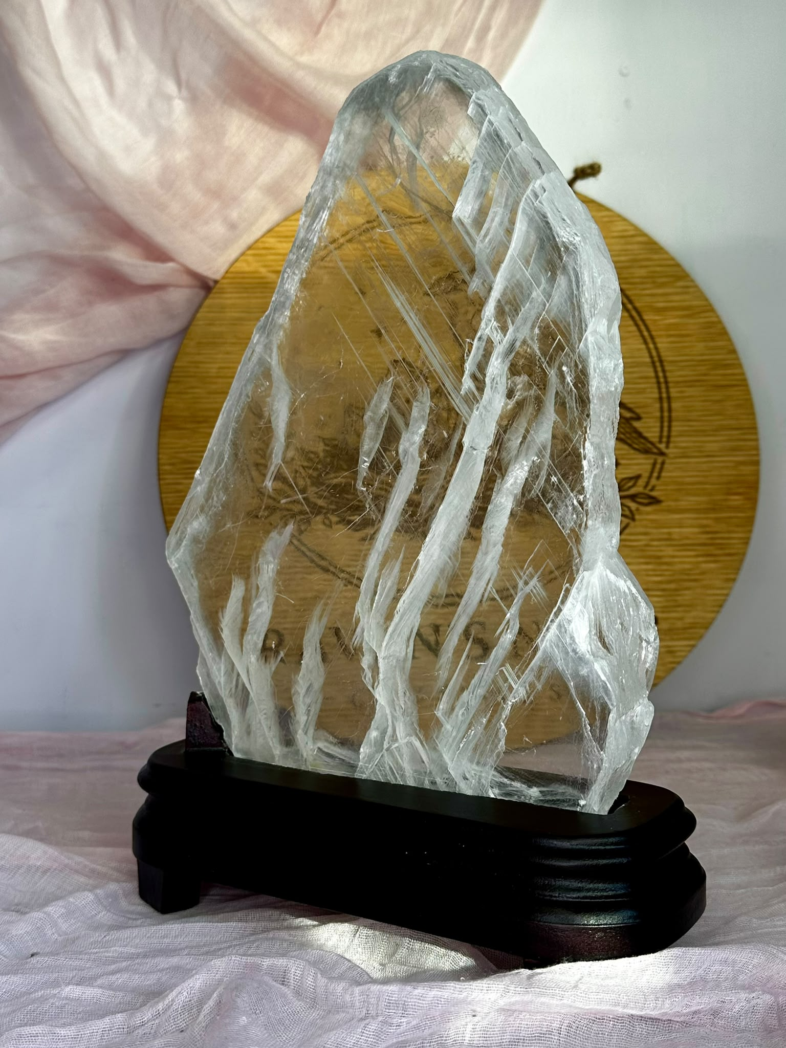 XL True Selenite Iceberg on Wooden Base