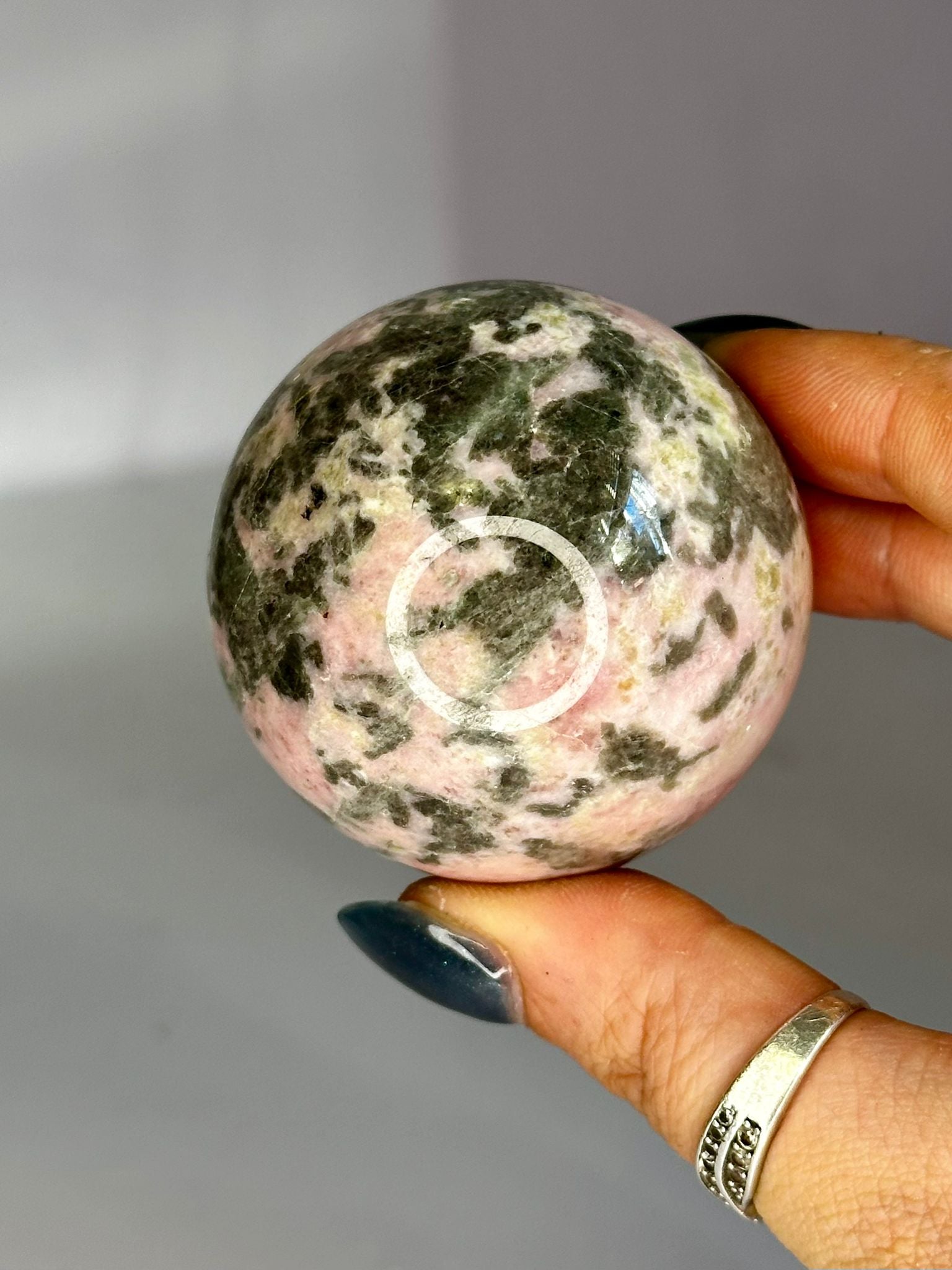 Pink Opal with Green Tourmaline Sphere