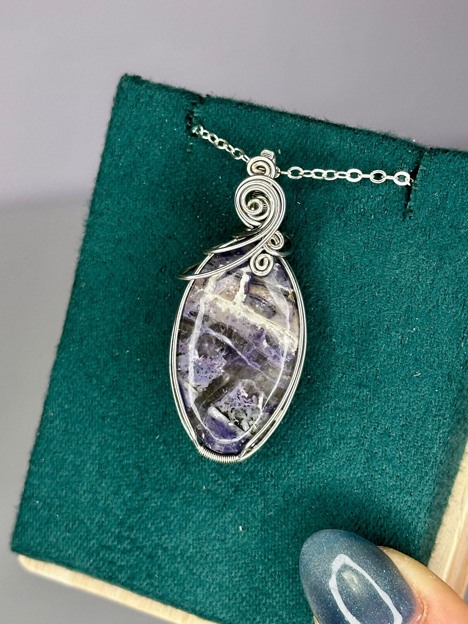 Silver Wire Wrapped Tiffany Stone Pendant