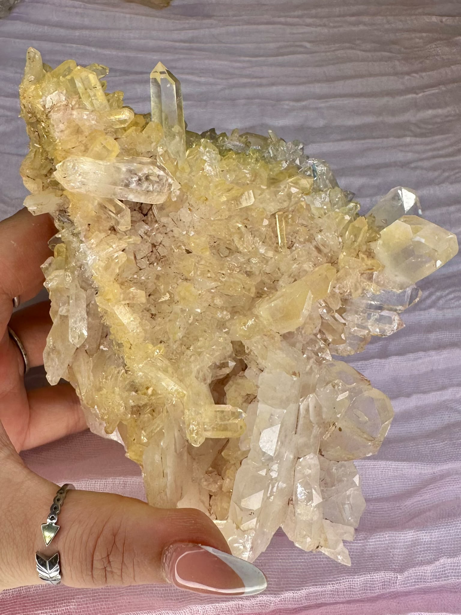 Golden & Pink Lemurian Quartz Cluster - Rare Hand Mined Colombian Collector Specimen #1
