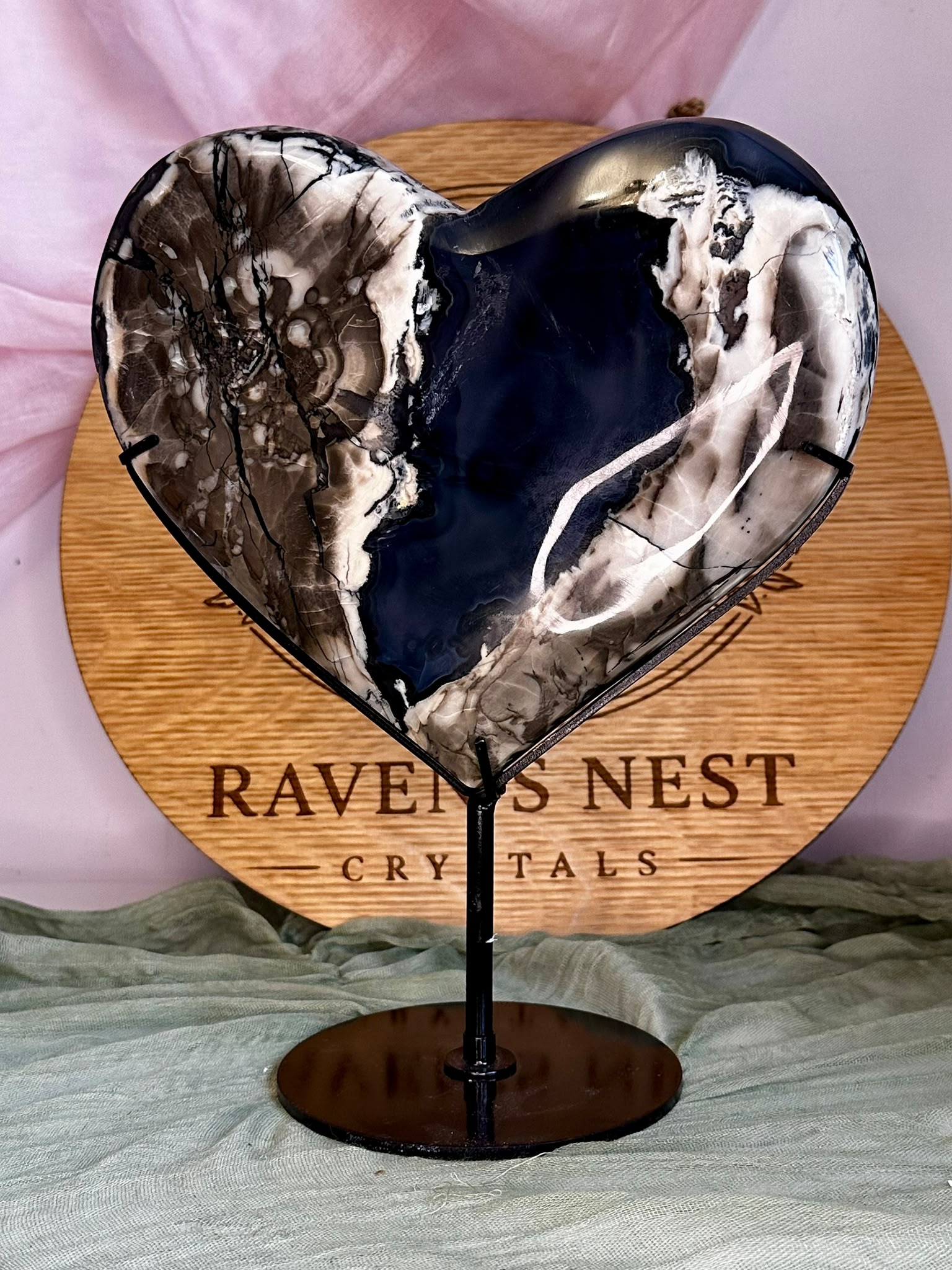 XL Statement Volcano Agate Heart on Custom Stand